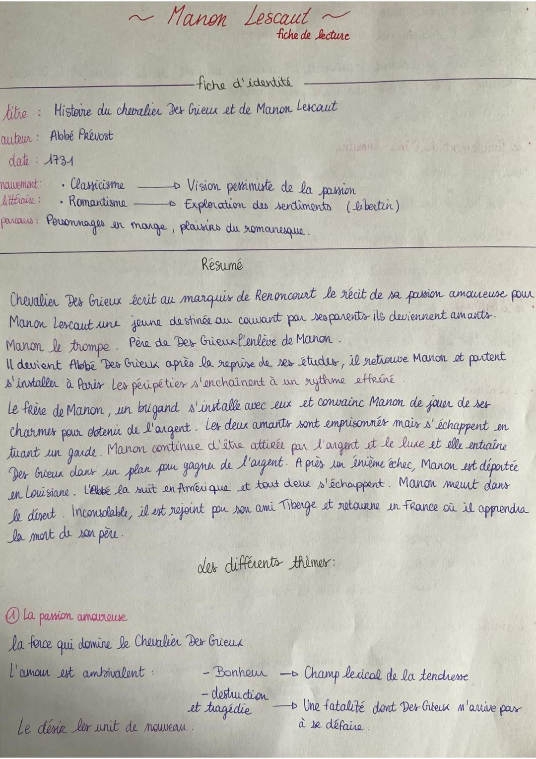 Fiche dissertation Manon Lescaut