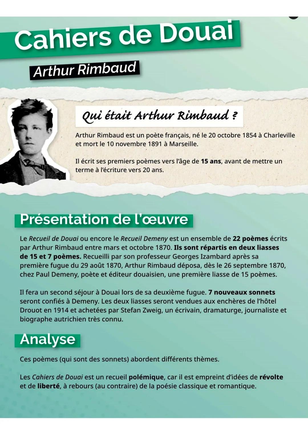 Arthur Rimbaud; "Chaiers de Douai"