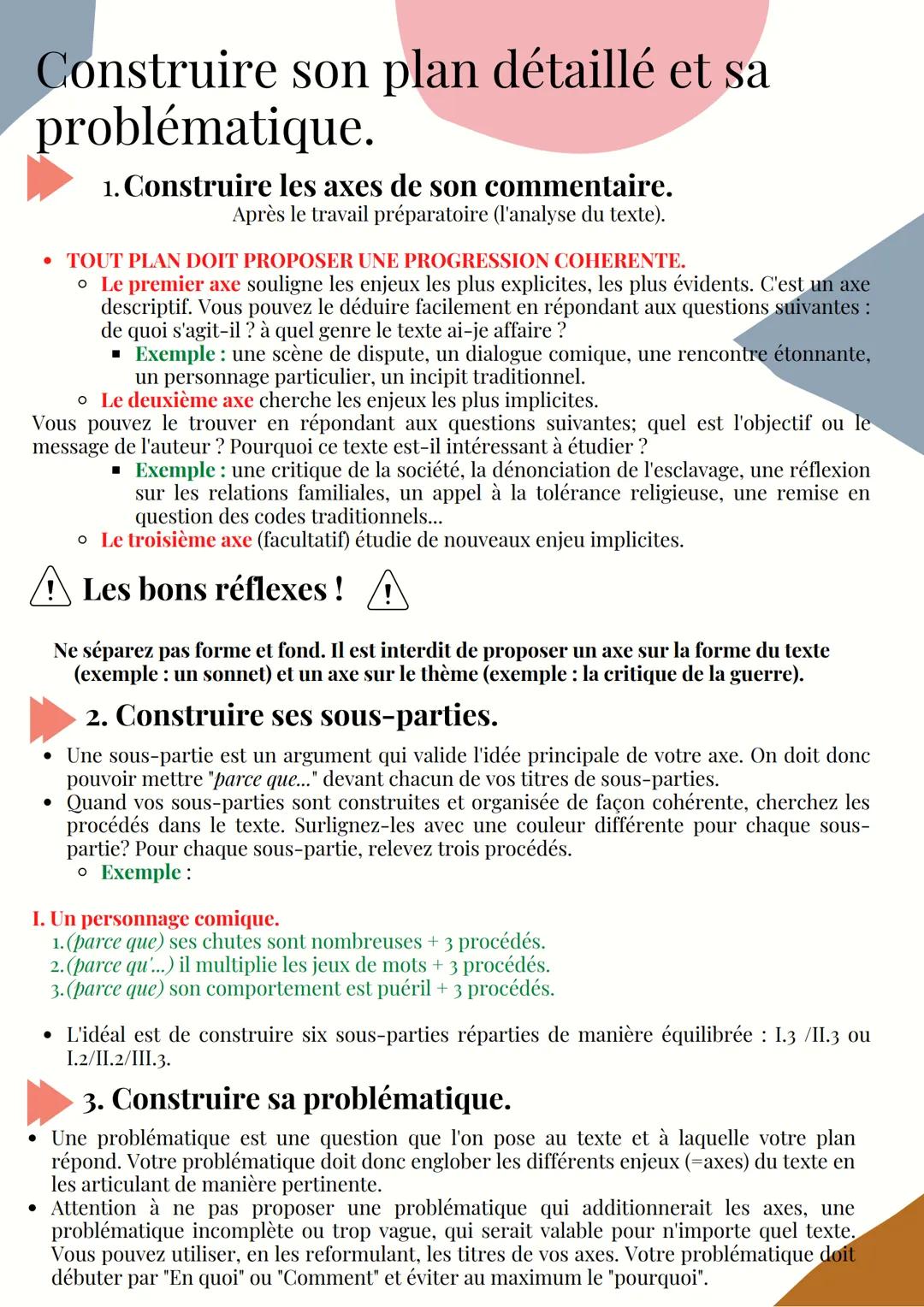 Le commentaire.
Un commentaire est un exercice structuré cherchant à rendre compte des intentions d'un
auteur dans un texte en s'appuyant su