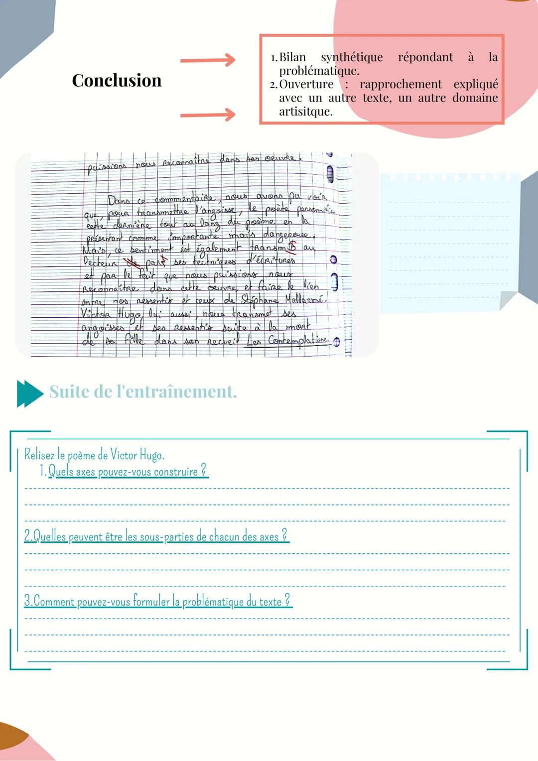 Le commentaire.
Un commentaire est un exercice structuré cherchant à rendre compte des intentions d'un
auteur dans un texte en s'appuyant su