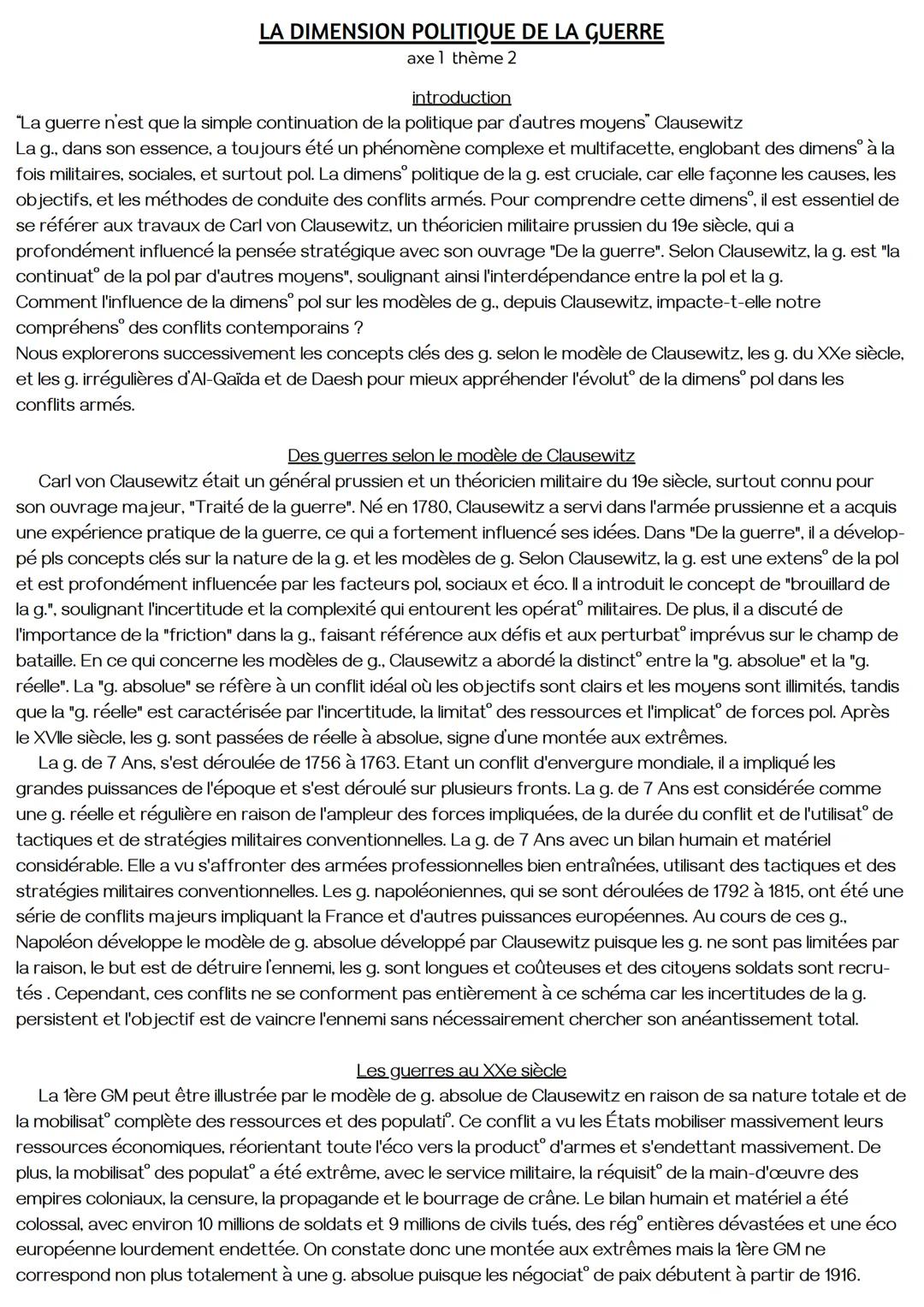 # LA DIMENSION POLITIQUE DE LA GUERRE
axe 1 thème 2
introduction
"La guerre n'est que la simple continuation de la politique par d'autres
