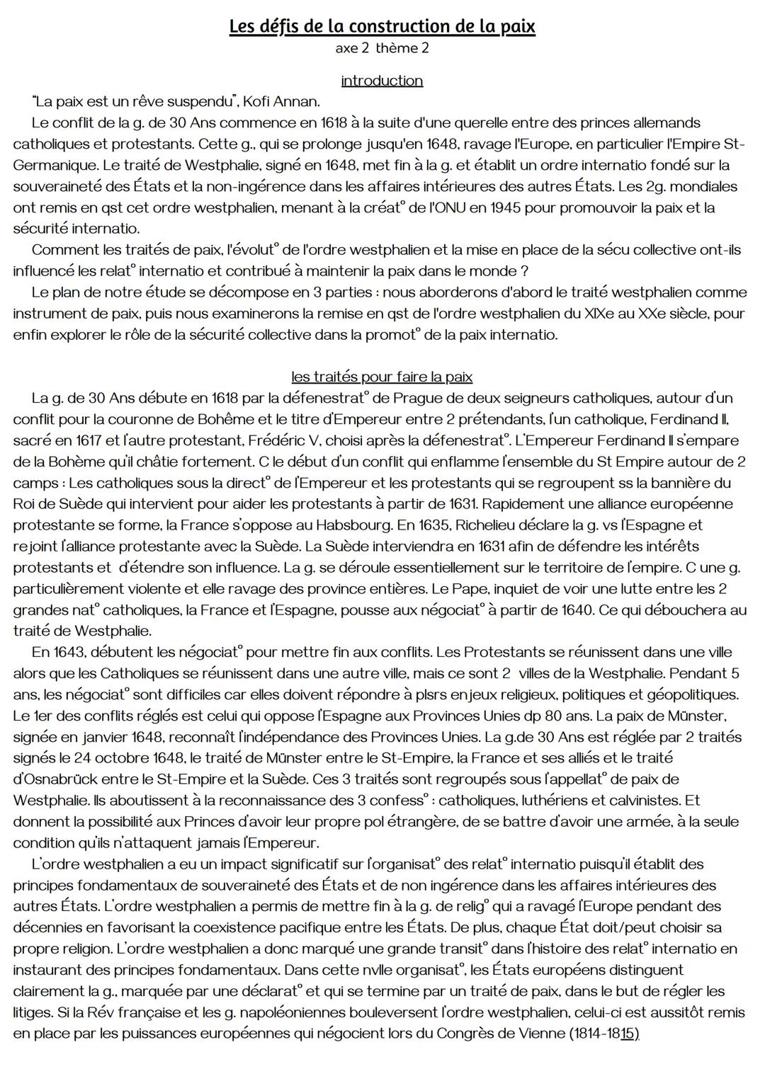 # Les défis de la construction de la paix
axe 2 thème 2
introduction
"La paix est un rêve suspendu". Kofi Annan.
Le conflit de la g. de 3