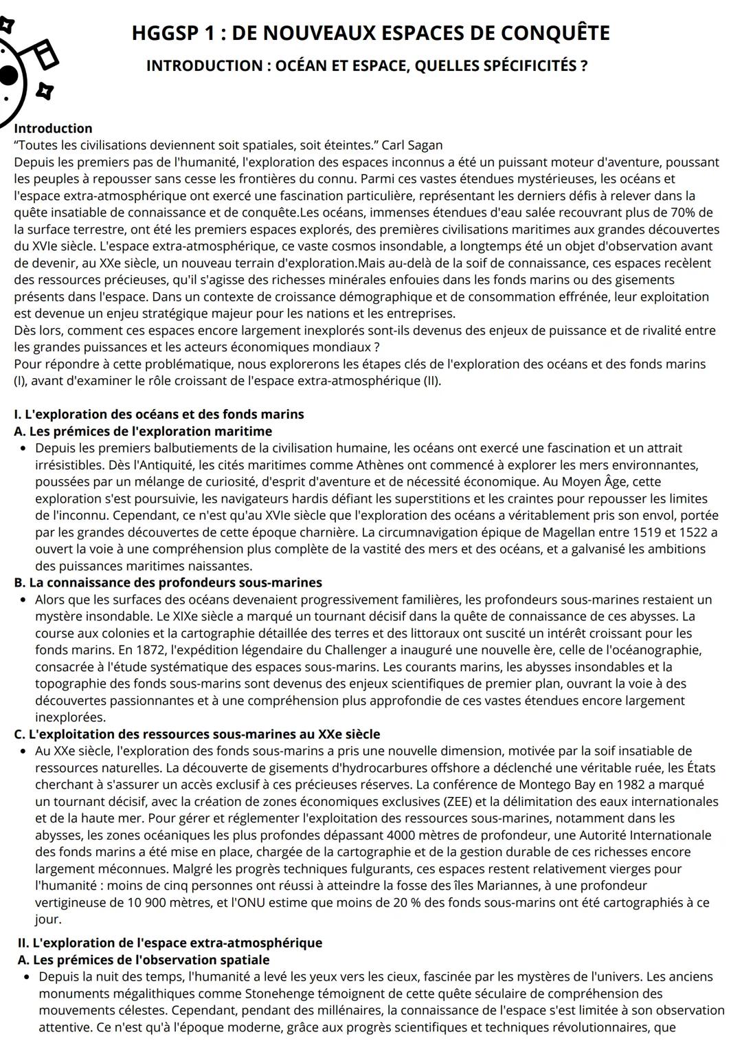 HGGSP 1: DE NOUVEAUX ESPACES DE CONQUÊTE
INTRODUCTION: OCÉAN ET ESPACE, QUELLES SPÉCIFICITÉS ?
Introduction
"Toutes les civilisations devien