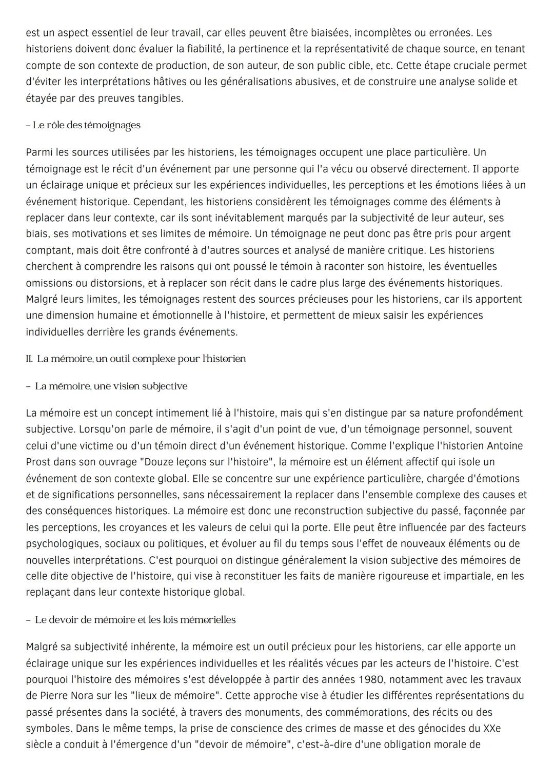 # HISTOIRE ET MÉMOIRE
INTRODUCTION: HISTOIRE ET MÉMOIRES, HISTOIRE ET JUSTICE
Introduction
"Si la mémoire divise, l'Histoire peut rassemb
