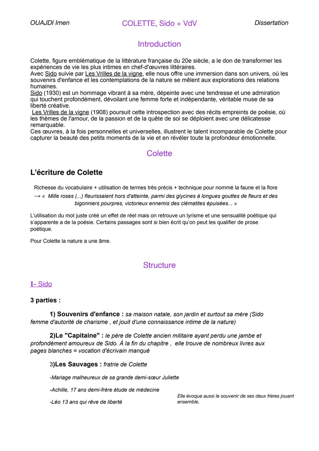 Fiche Colette Sido et les VdV