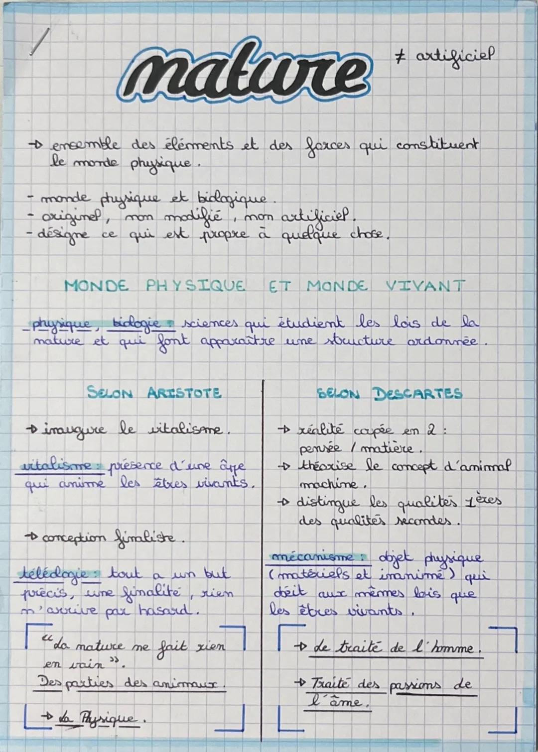 # artificiel
# mature
→ ensemble des éléments et des farces qui constituent
le monde physique.
- monde physique et biologique
- originel,