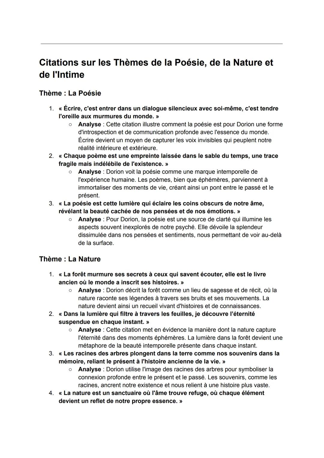 Fiche de Révision pour le Bac de Français
Œuvre : "Mes forêts" de Hélène Dorion
1. Résumé de l'Œuvre
"Mes forêts"
"Mes forêts" est un recuei