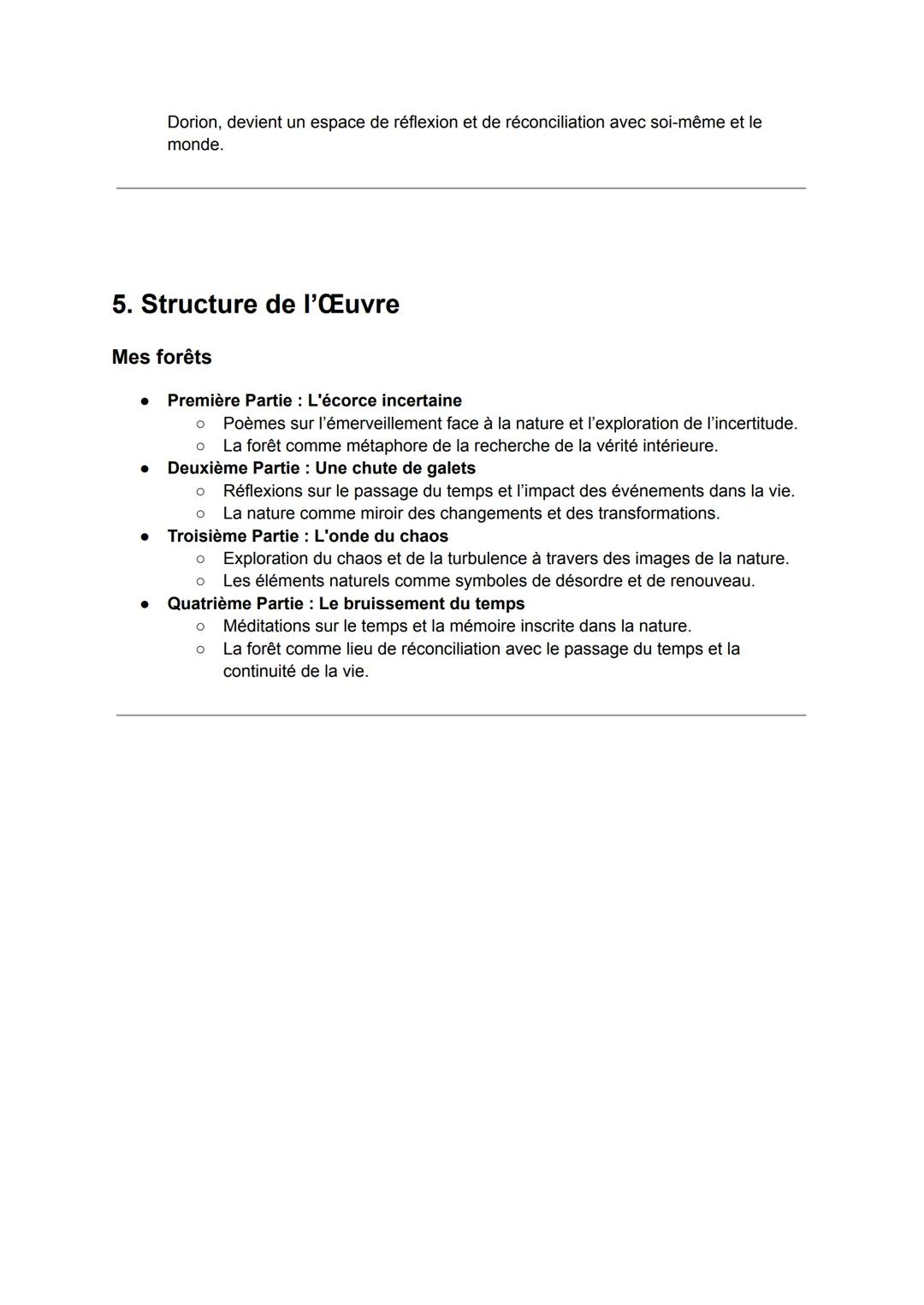 Fiche de Révision pour le Bac de Français
Œuvre : "Mes forêts" de Hélène Dorion
1. Résumé de l'Œuvre
"Mes forêts"
"Mes forêts" est un recuei