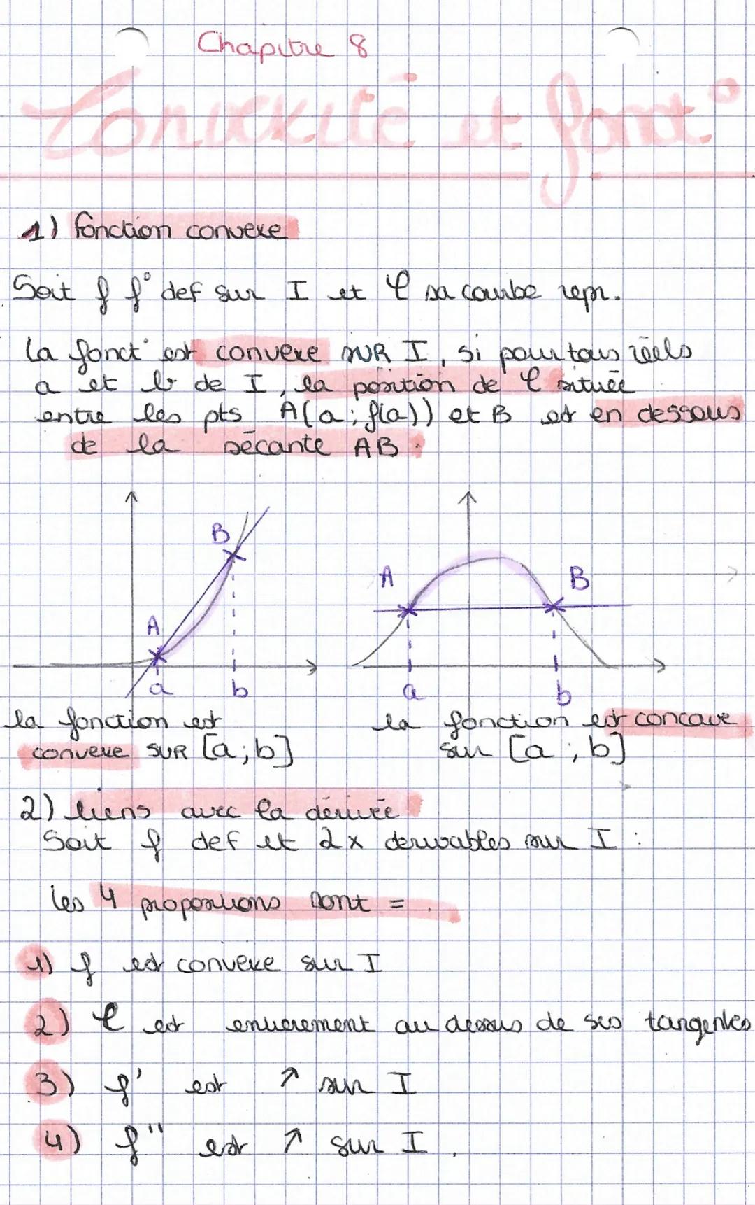 Si $f'' > 0$, $f$ = convere
Si $f'' < 0$, $f$ = concave
3) Le pt d' unflexion
$f$ admet 1 pt d' inflexion si $f''$
s'annule en changeant