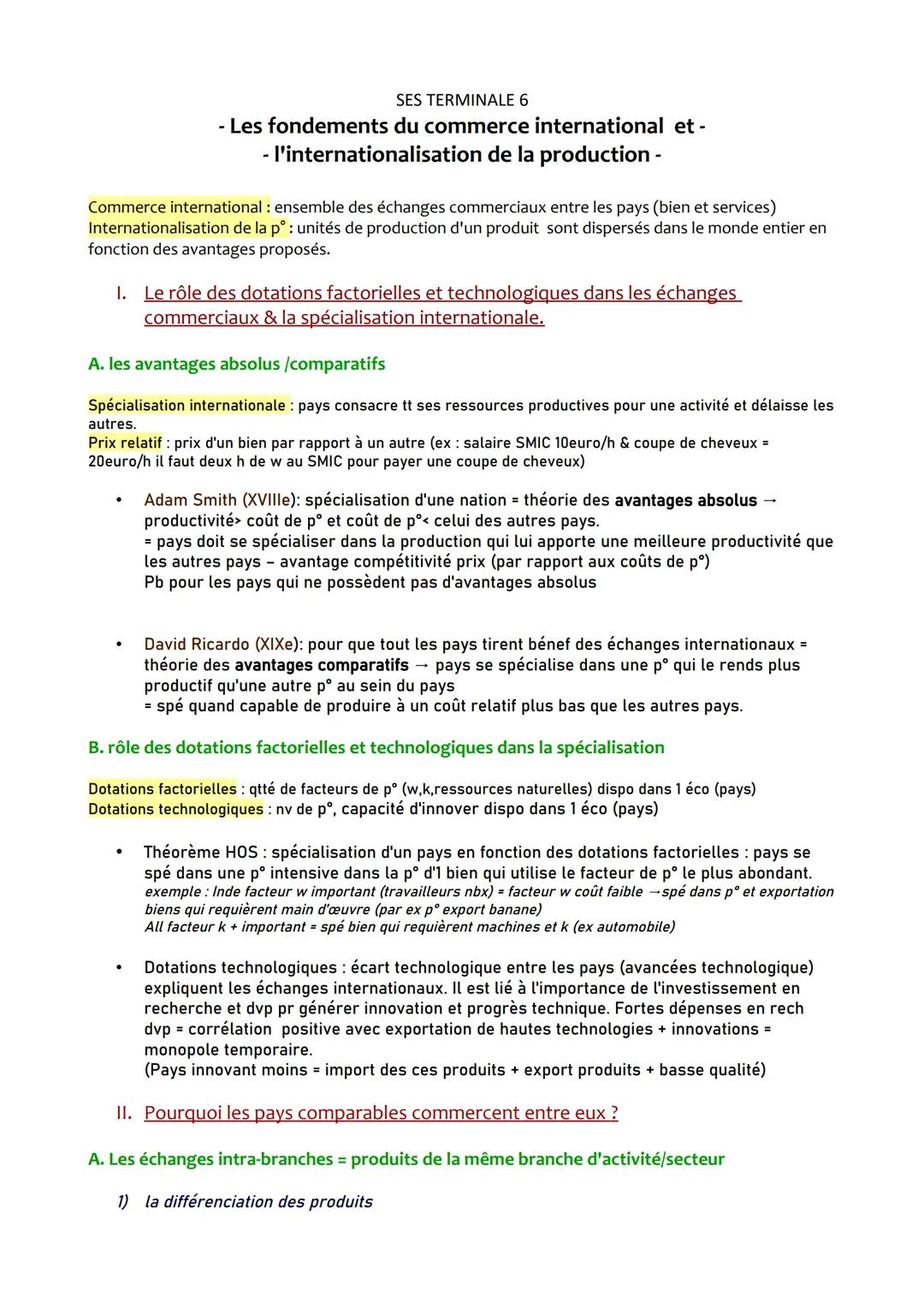 SES TERMINALE 6
- Les fondements du commerce international et -
- l'internationalisation de la production -
Commerce international: ensemb