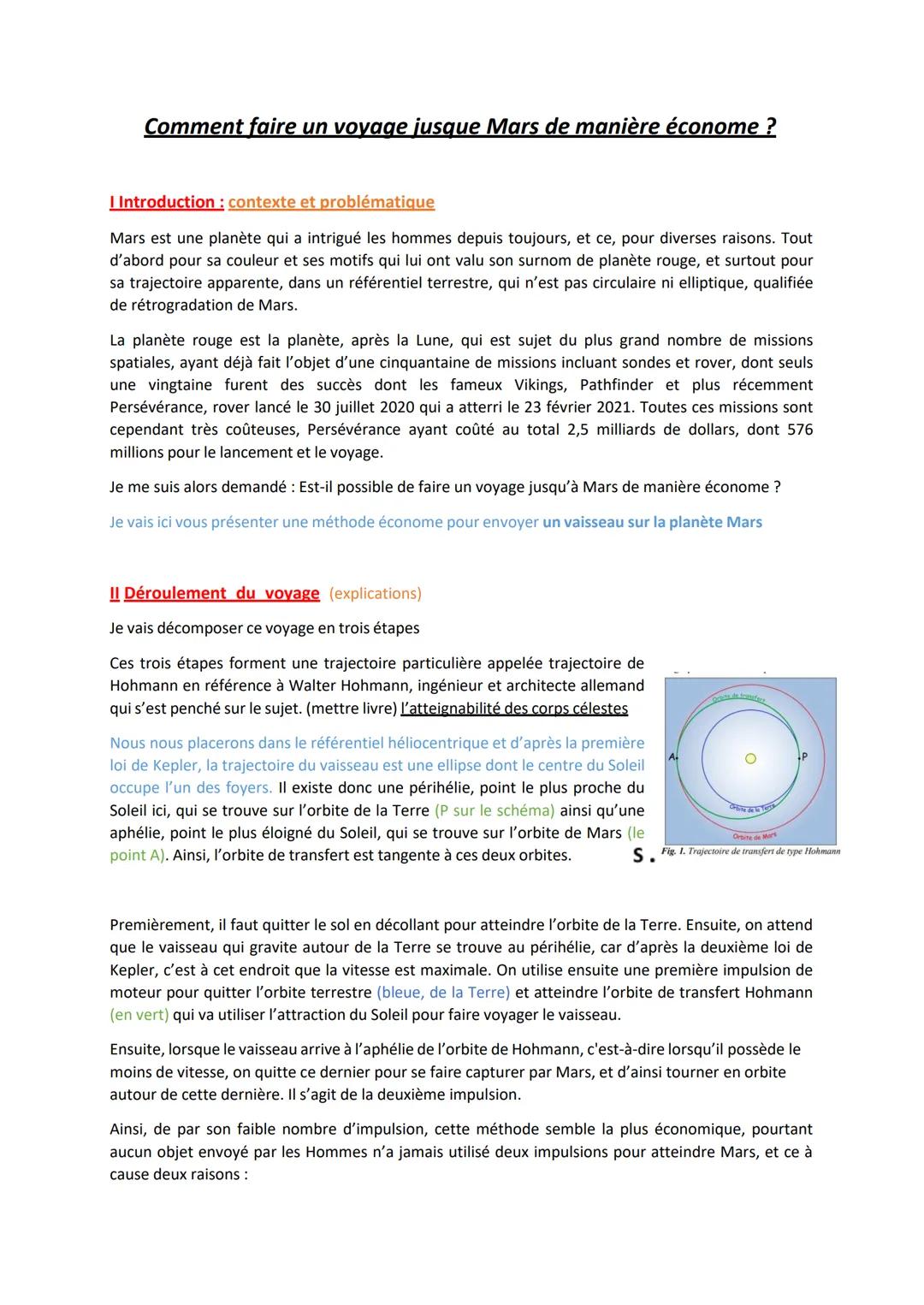 Comment faire un voyage jusque Mars de manière économe ?
I Introduction: contexte et problématique
Mars est une planète qui a intrigué les h