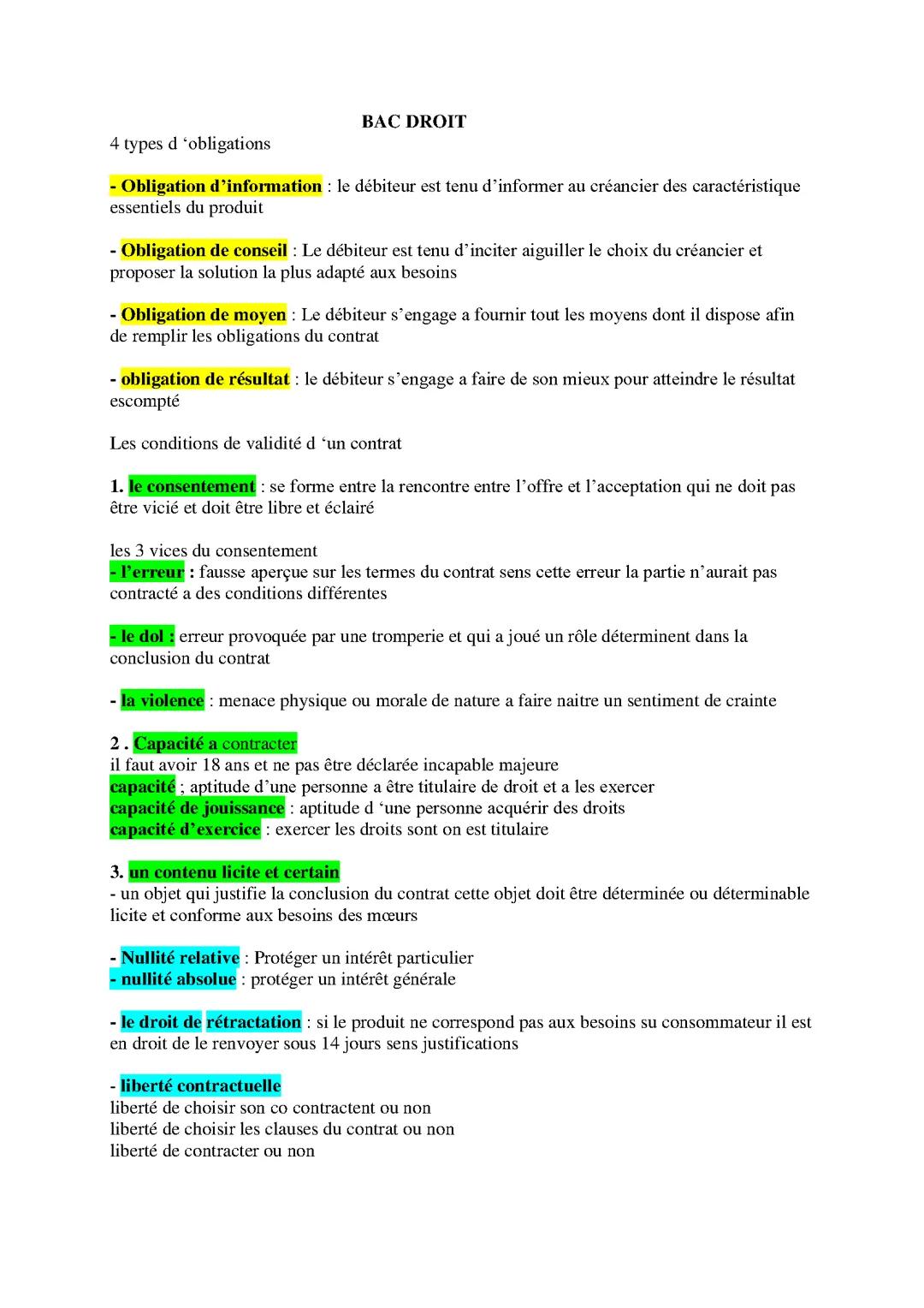 Tout le programme de bac de droit