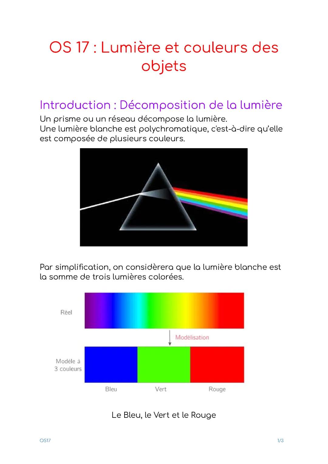 Lumière et couleur des objets