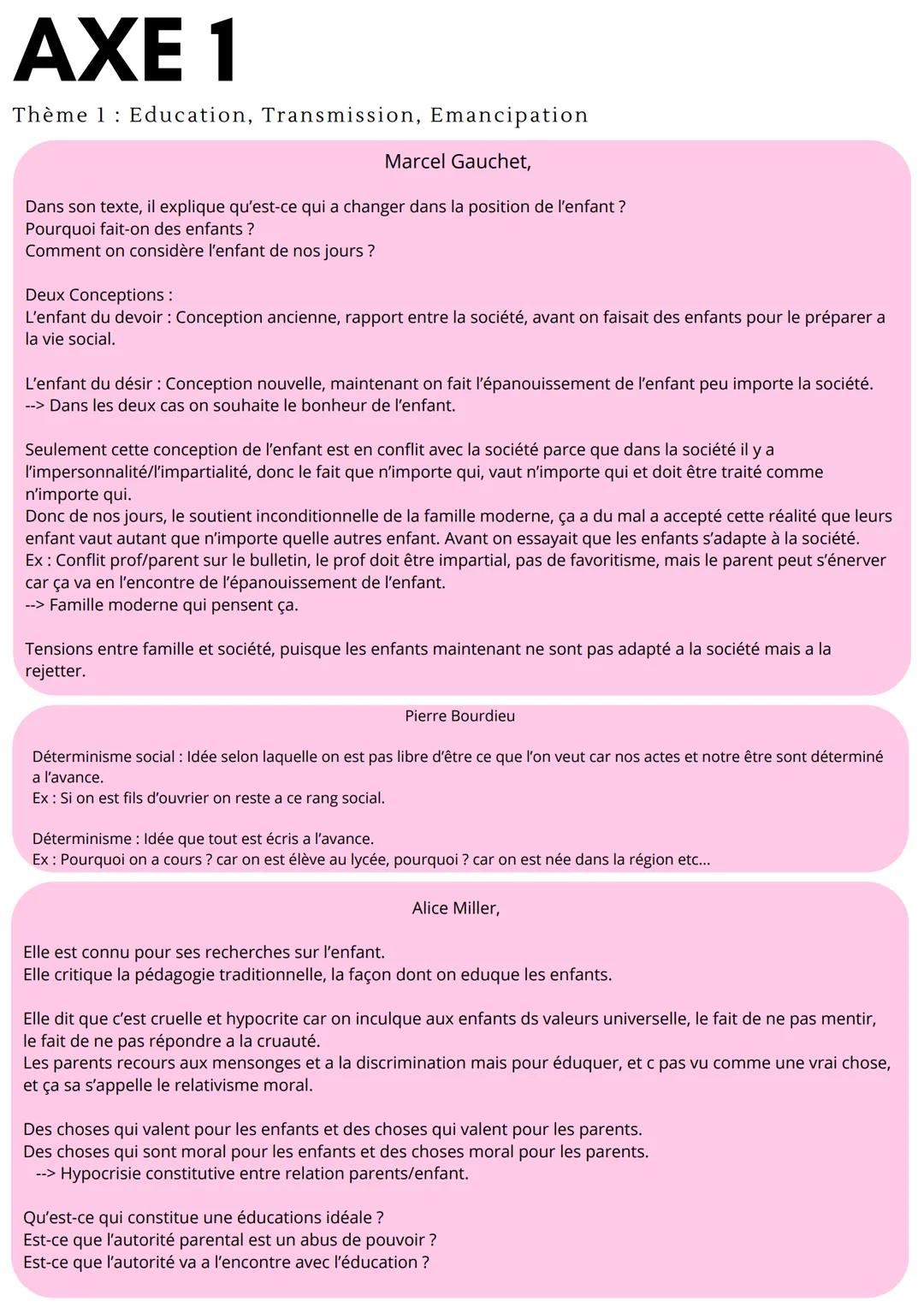 AXE 1
Thème 1 Education, Transmission, Emancipation
Marcel Gauchet,
Dans son texte, il explique qu'est-ce qui a changer dans la position de
