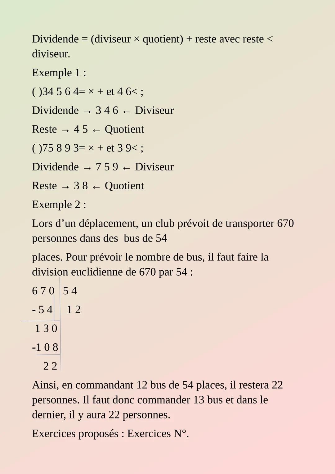 # Mathématiques
## Division euclidienne
OBJECTIFS :
1) Reconnaître les situations qui peuvent être traitées à
l'aide d'une division
euclidi