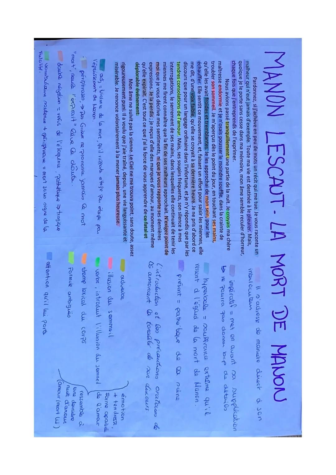 Analyse linéaire Manon Lescaut - La mort de Manon