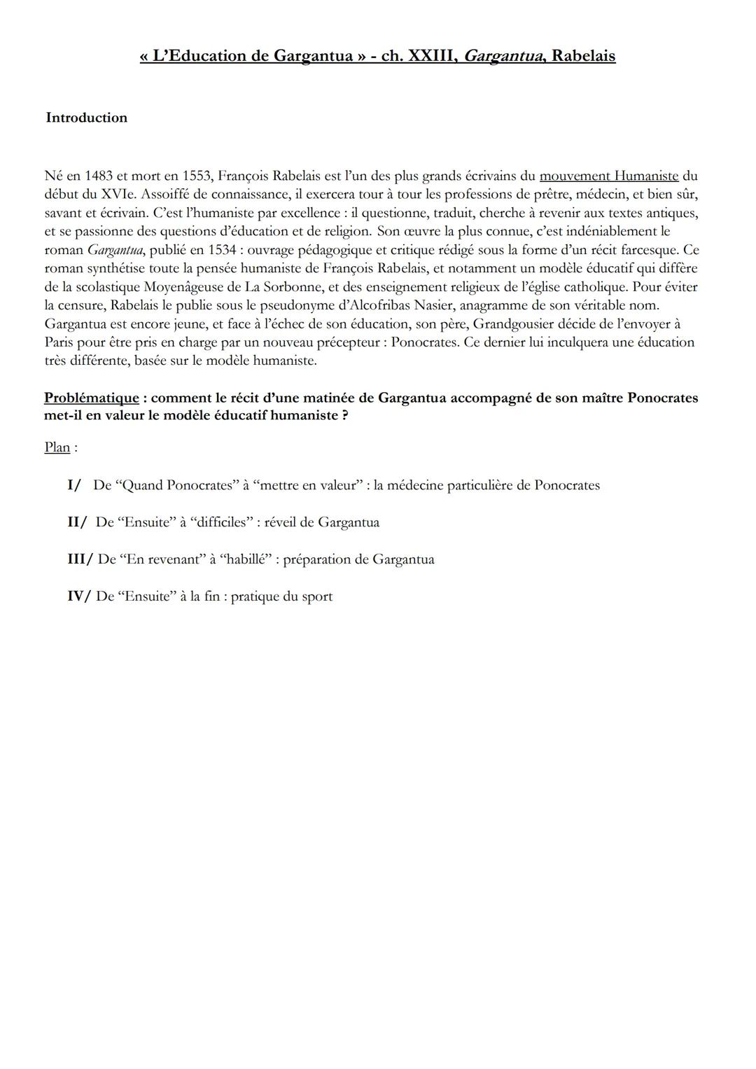 # Introduction
<< L'Education de Gargantua » - ch. XXIII, Gargantua, Rabelais
Né en 1483 et mort en 1553, François Rabelais est l'un des p