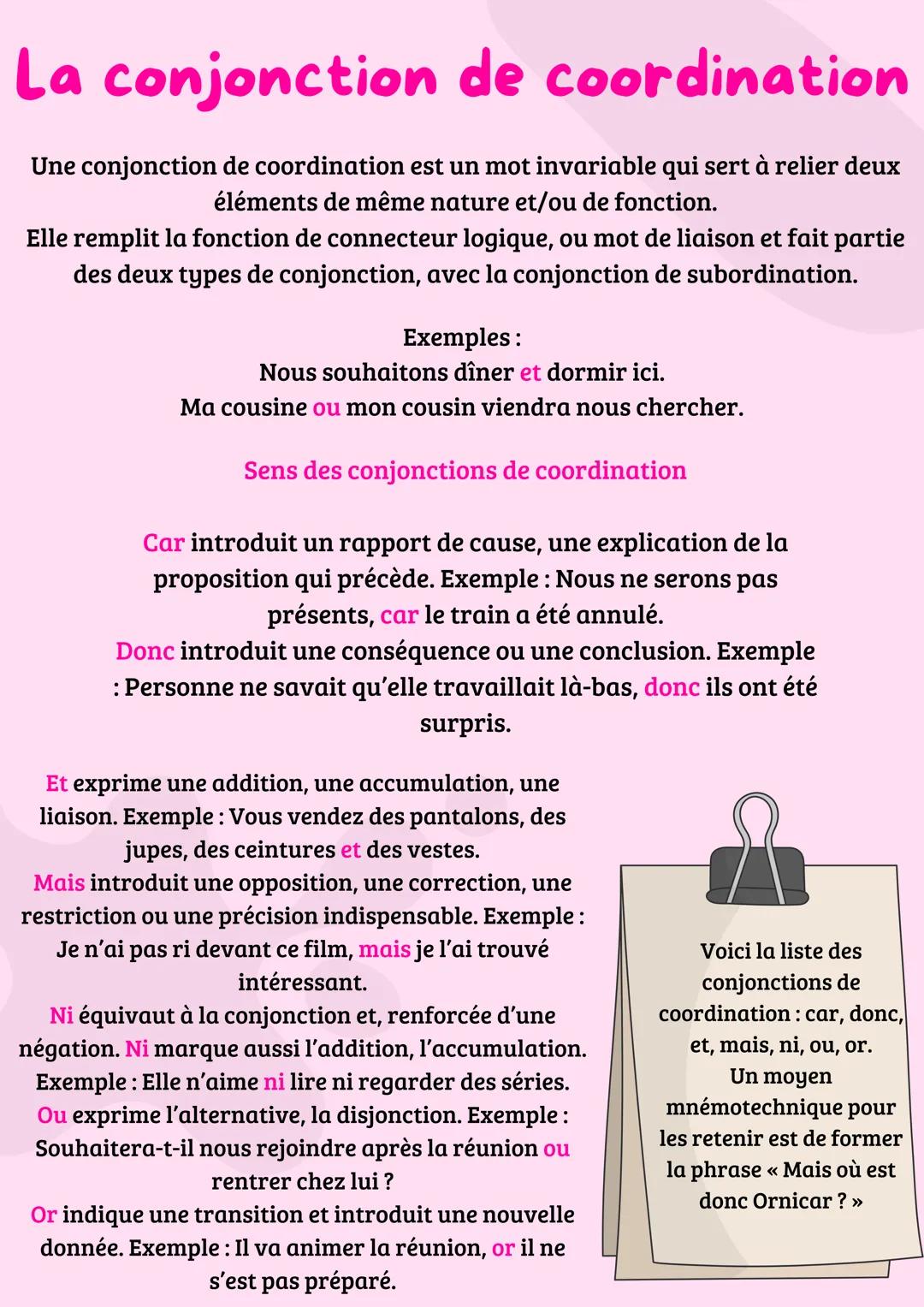 Les conjonctions de coordination