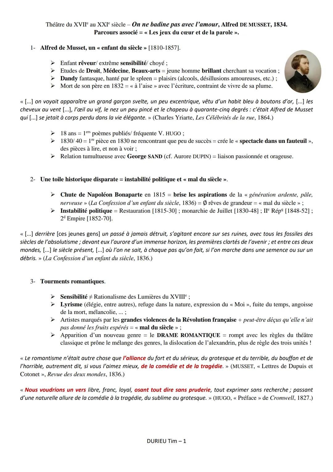On ne badine pas avec l’amour, Musset — Dossier.