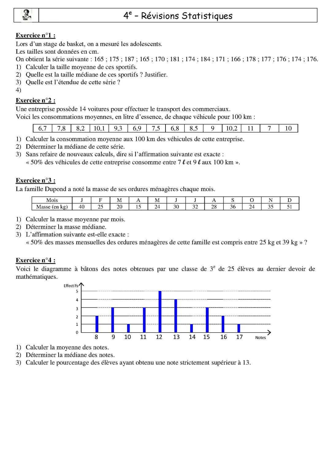 Exercice de révisions | statistiques