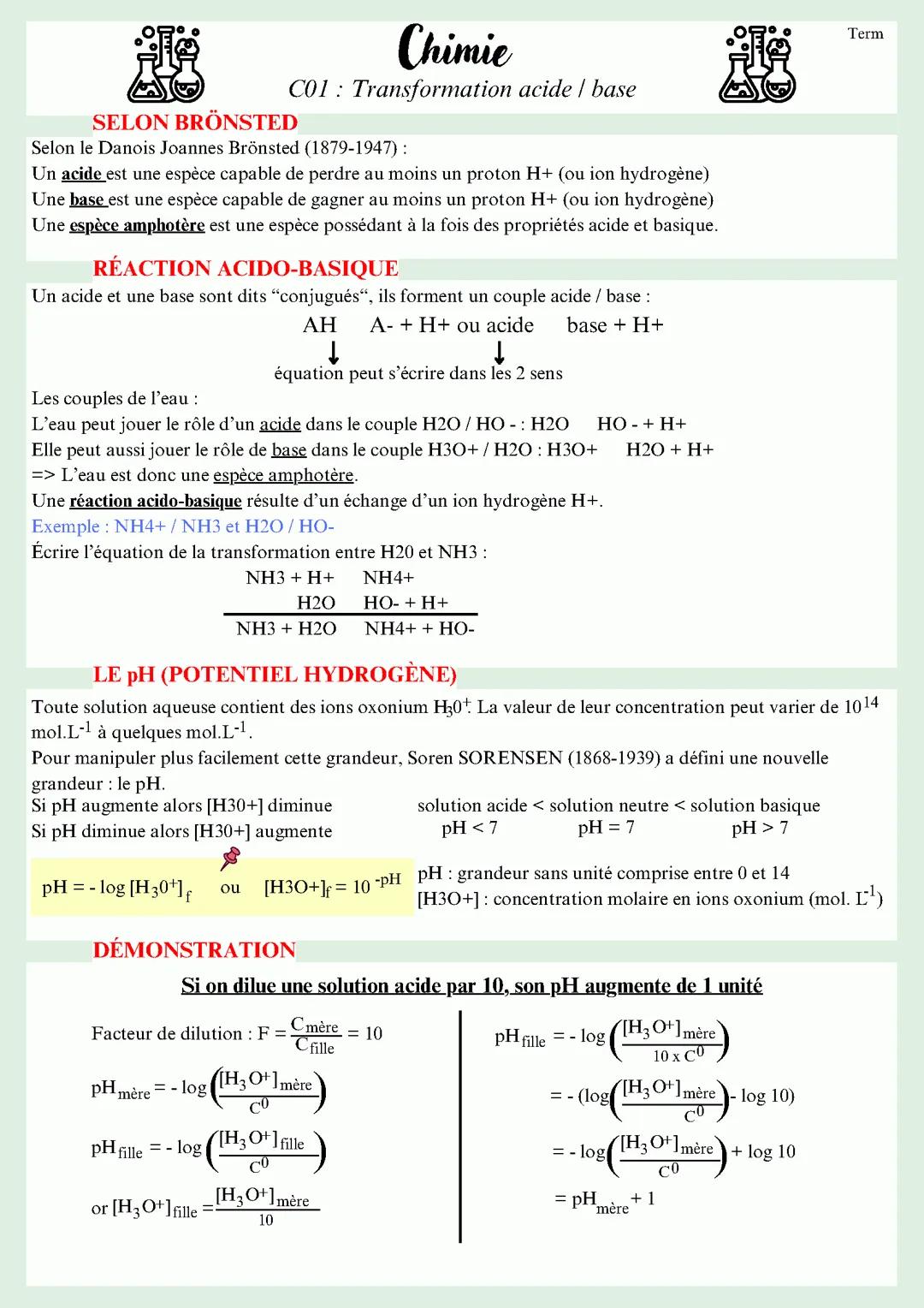 Transformation acide et base