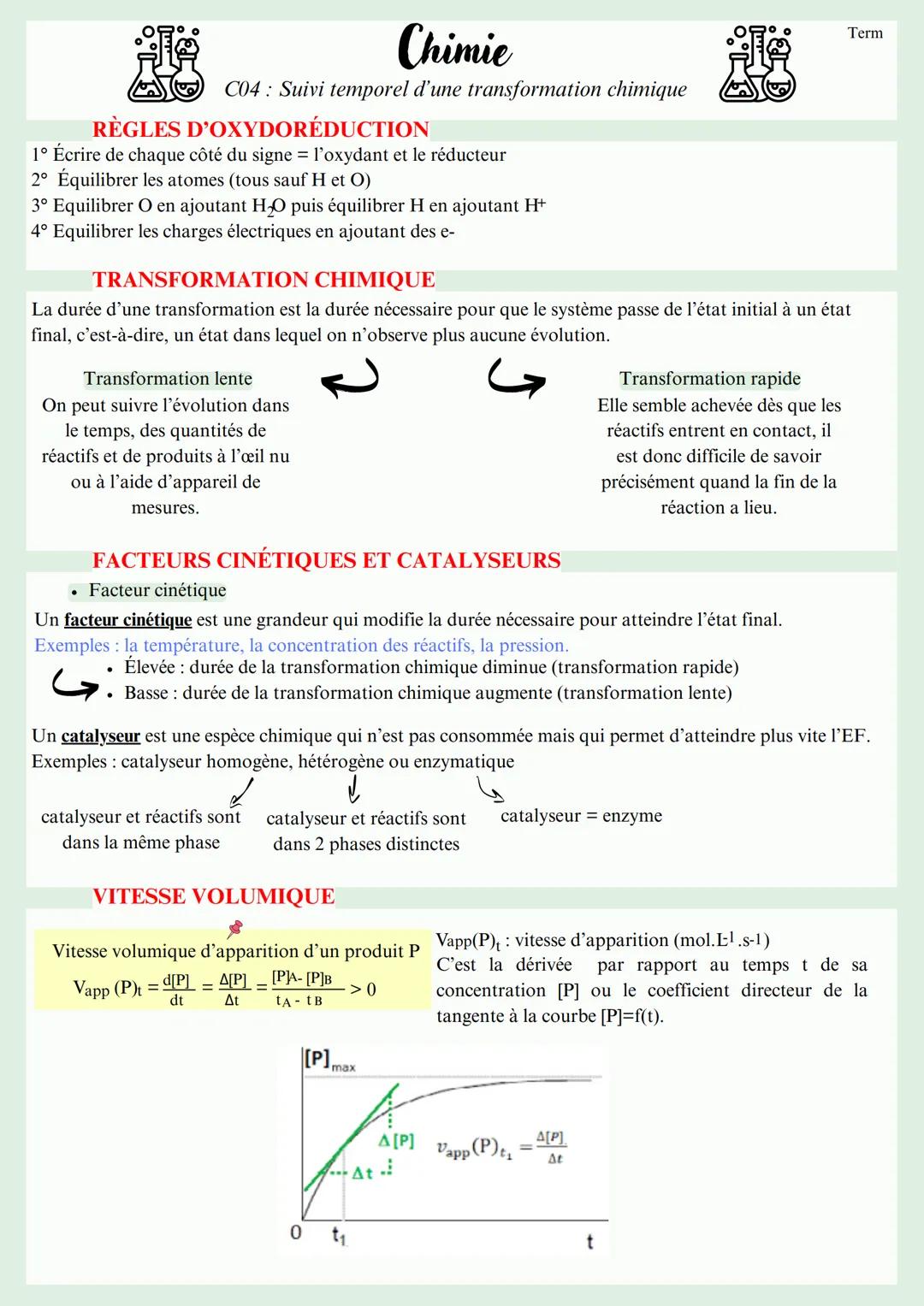# Chimie
C04: Suivi temporel d'une transformation chimique
# RÈGLES D'OXYDORÉDUCTION
1° Écrire de chaque côté du signe = l'oxydant et le