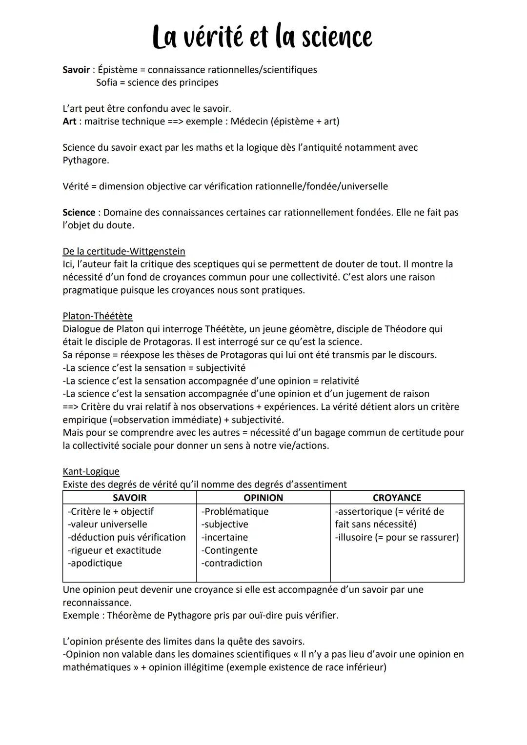 # La vérité et la science
Savoir: Épistème = connaissance rationnelles/scientifiques
Sofia = science des principes
L'art peut être confond