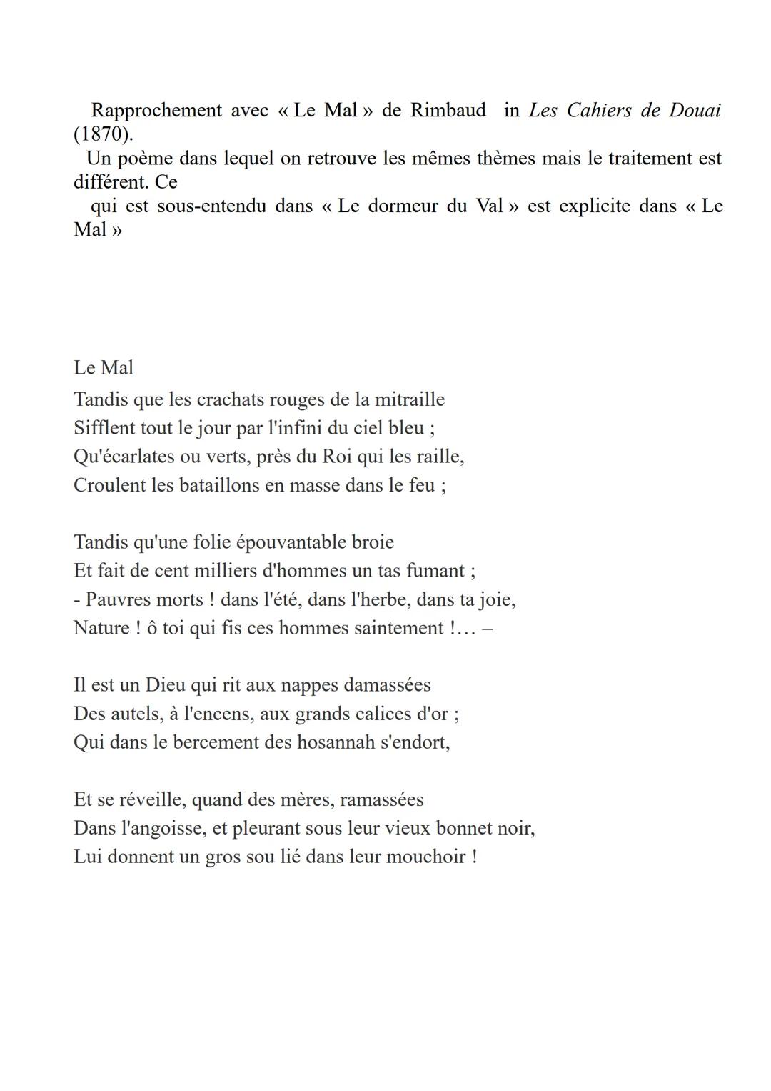 LE DORMEUR DU VAL
I. Intro
1/ Situation de l'auteur et de ses œuvres :
Arthur Rimbaud :
→ née à Charleville en 1854
→ Adolescent prodige
→ C