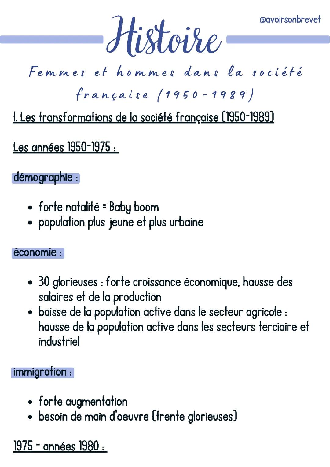 Femmes et hommes 1950-1989