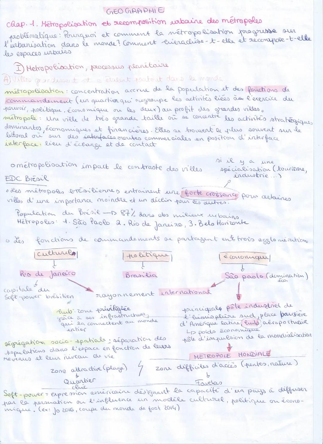 # GEOGRAPHIE
Chap. 1. Métropolisation et recomposition urbaine des métropoles
problématique: Pourquoi et comment la métropolisation progress