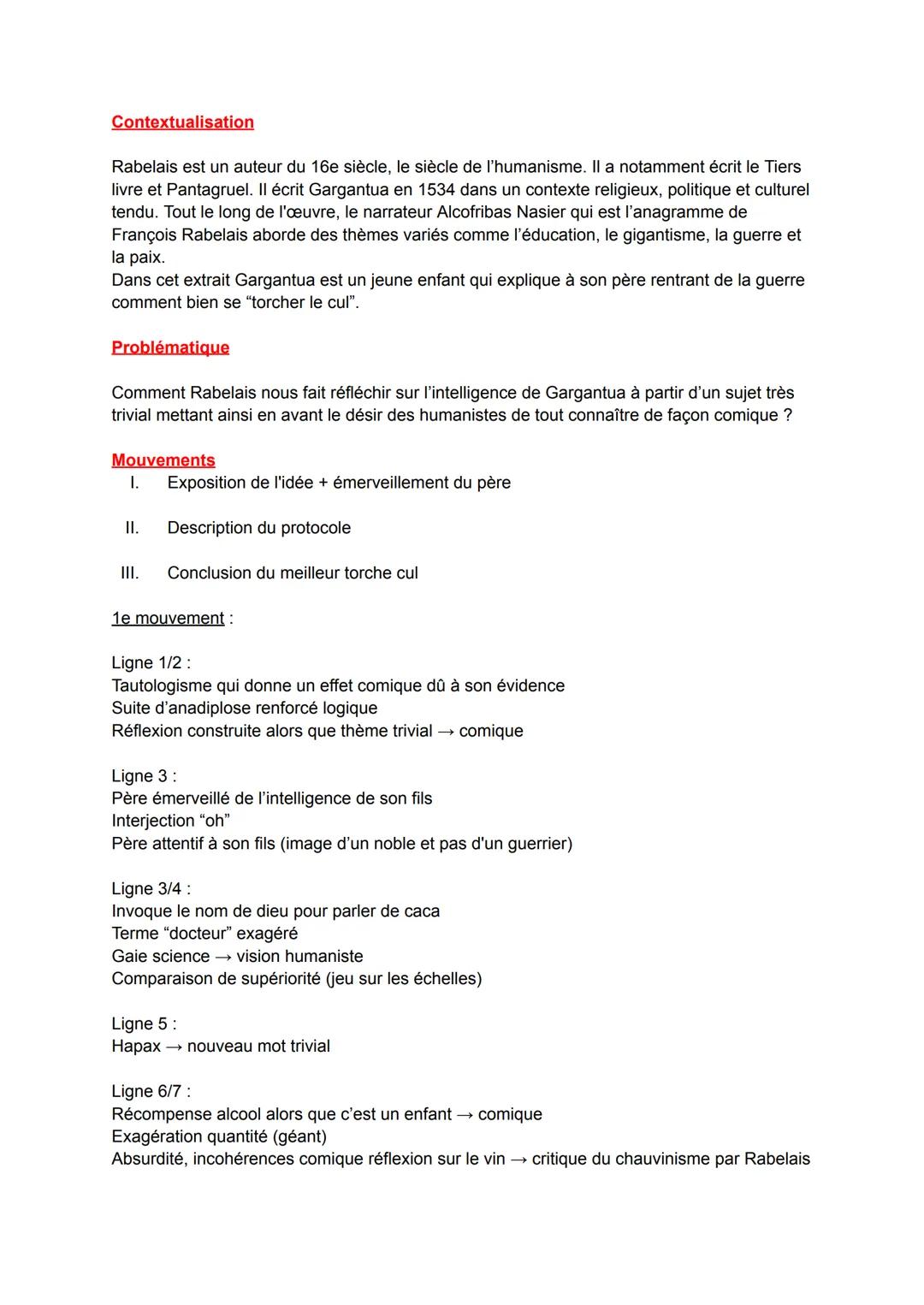 Analyse linéaire "l'invention du torche cul" Gargantua