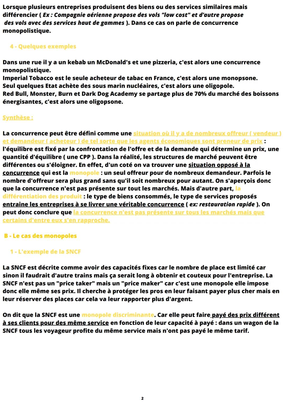 SES
Chapitre 8 : Comment les marché imparfaitement concurrentiel
fonctionne ?
1- Quels sont les différentes formes d'imperfections de le con