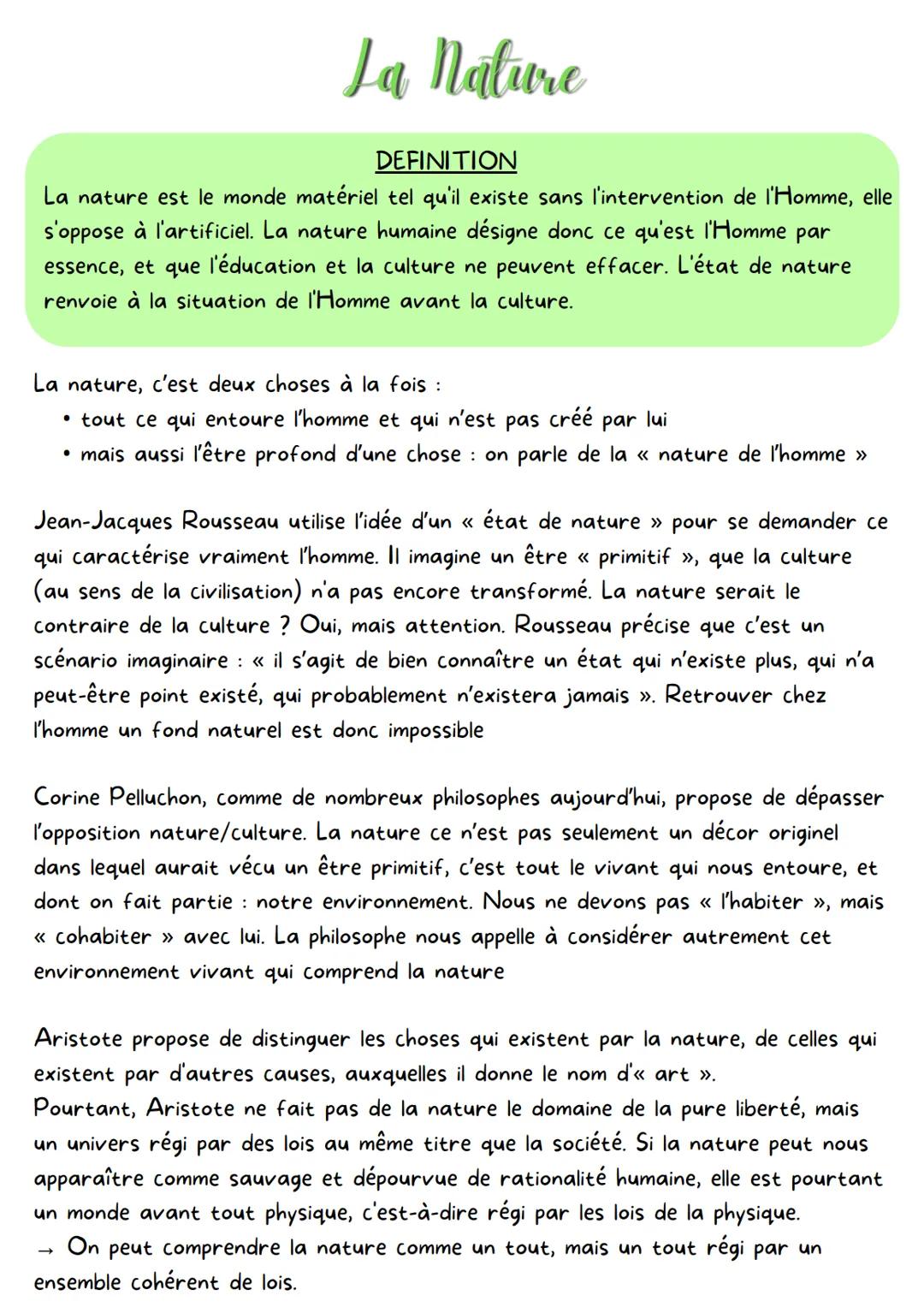 La Nature
DEFINITION
La nature est le monde matériel tel qu'il existe sans l'intervention de l'Homme, elle
s'oppose à l'artificiel. La natur