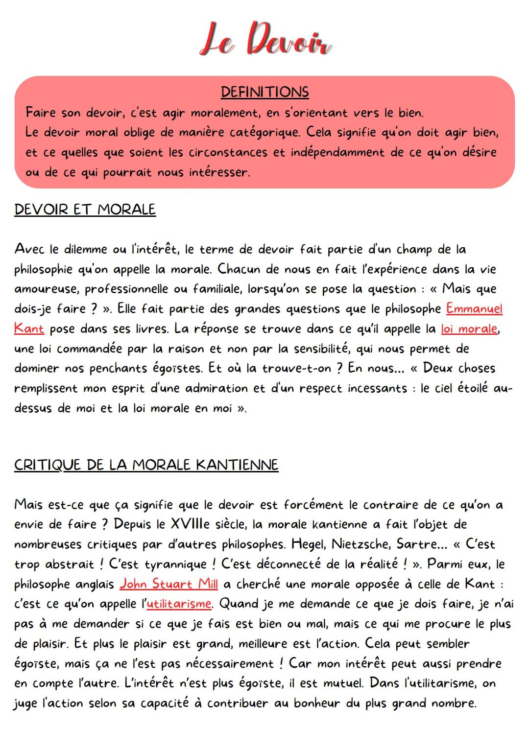 # Le Devoir
DEFINITIONS
Faire son devoir, c'est agir moralement, en s'orientant vers le bien.
Le devoir moral oblige de manière catégoriq