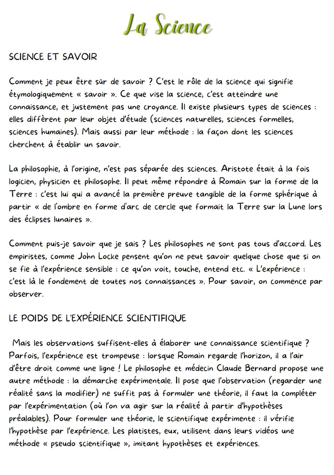SCIENCE ET SAVOIR
La Science
Comment je peux être sûr de savoir ? C'est le rôle de la science qui signifie
étymologiquement « savoir ». Ce q