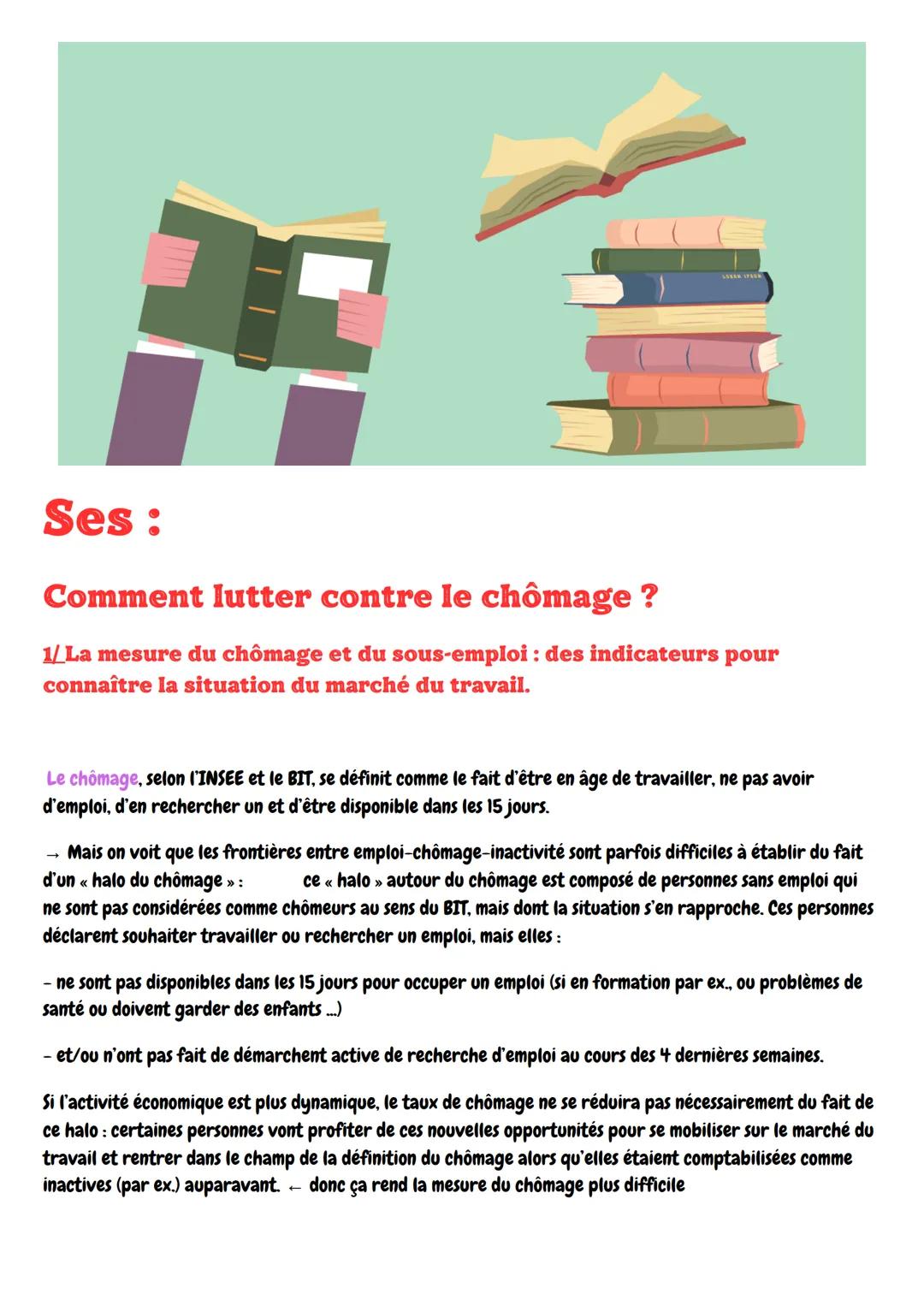 LOREM IPREM
Ses:
Comment lutter contre le chômage?
1/La mesure du chômage et du sous-emploi : des indicateurs pour
connaître la situation du
