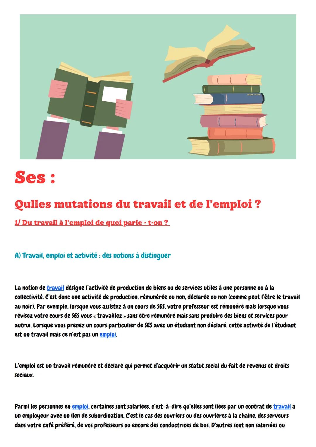 LOREM IPSUM
Ses:
Quiles mutations du travail et de l'emploi ?
1/ Du travail à l'emploi de quoi parle - t-on ?
A) Travail, emploi et activité