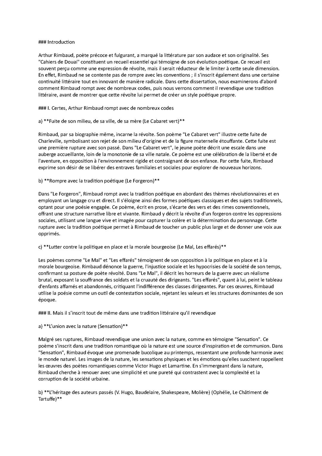 Dissertation sur Rimbaud a mieux développer