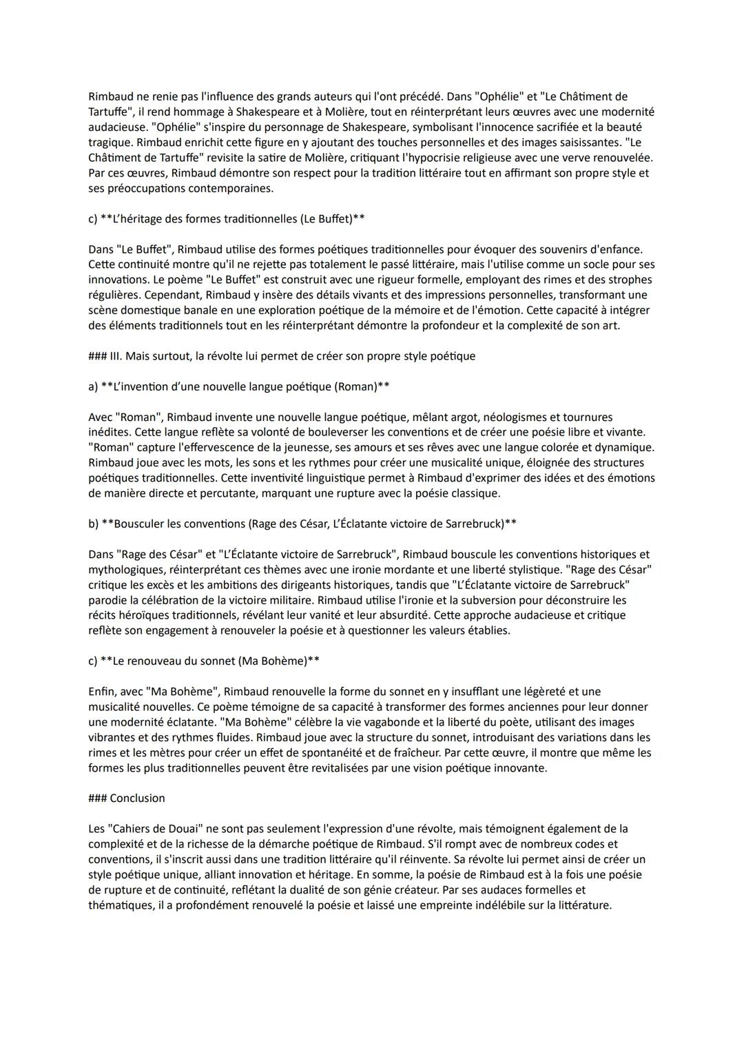 ### Introduction
Arthur Rimbaud, poète précoce et fulgurant, a marqué la littérature par son audace et son originalité. Ses
"Cahiers de Doua
