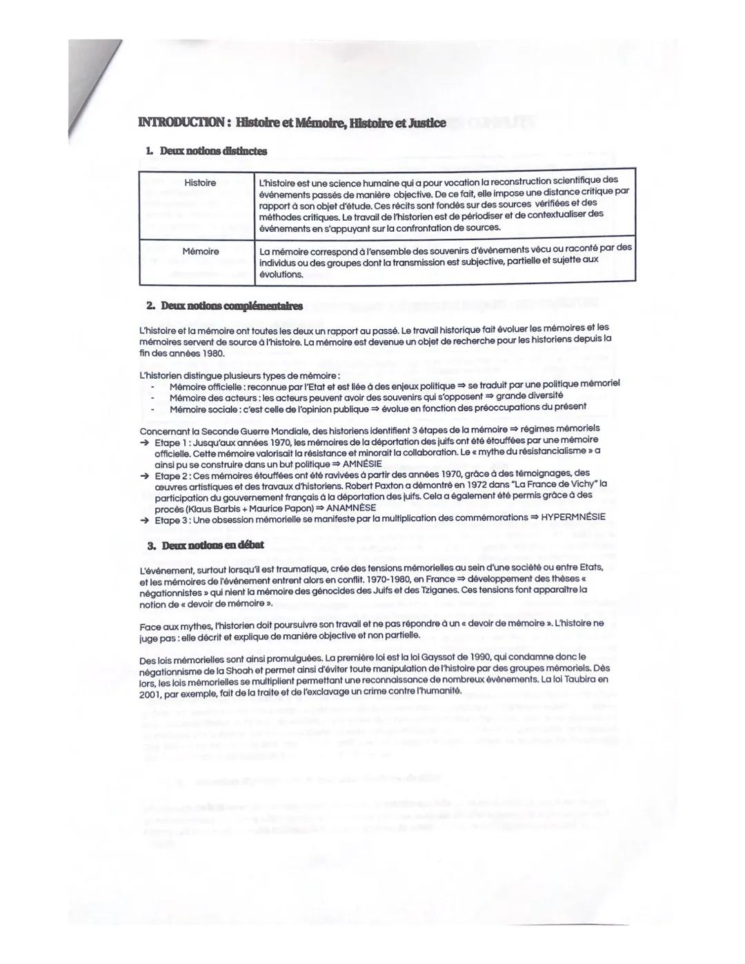 THÈME 3: HISTOIRE ET MÉMOIRES
Structure du
cours
Introduction
Qu'est ce que la mémoire?
→ Qu'est ce que l'histoire ?
1. Histoire et mémoire