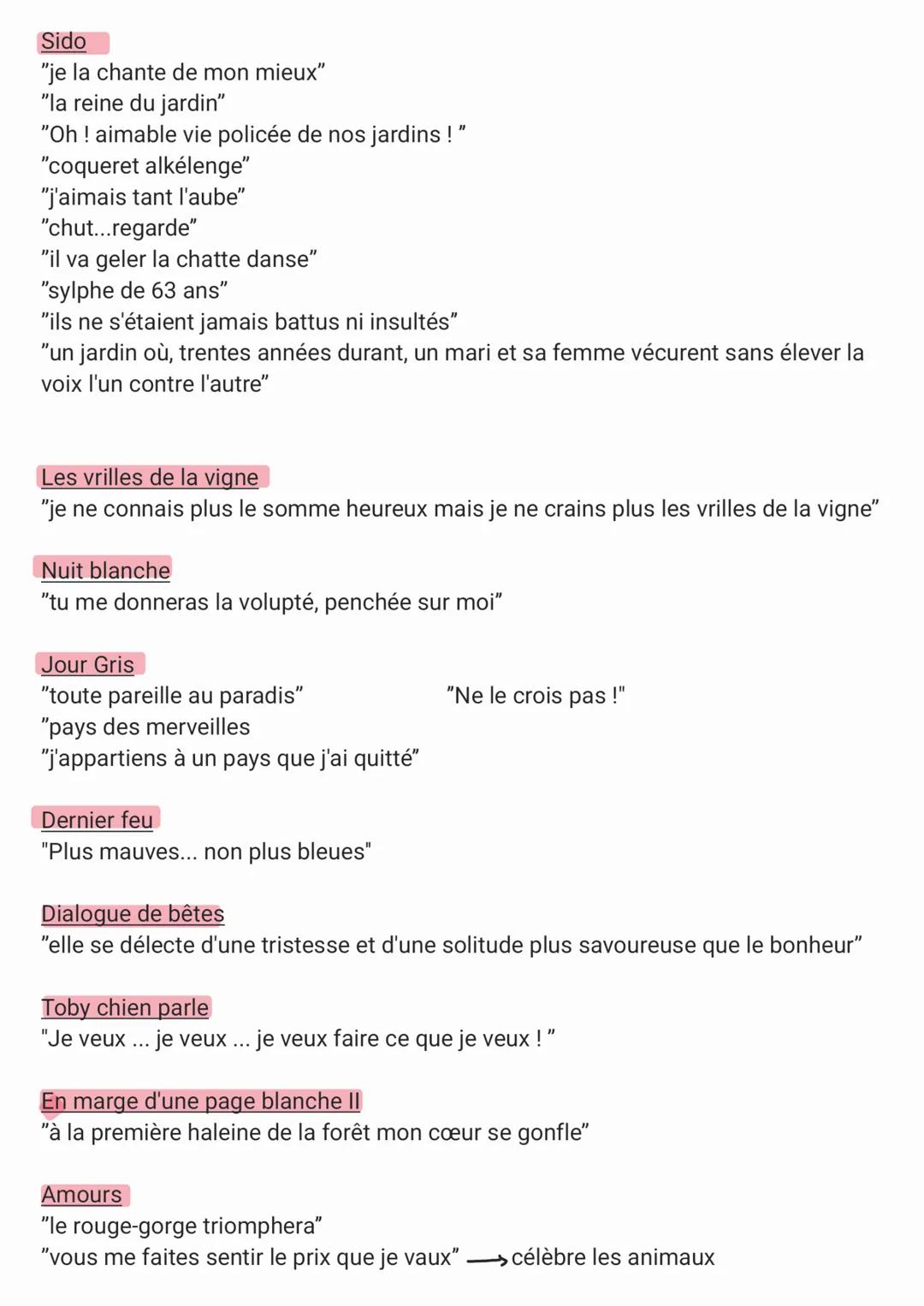 Sido
"je la chante de mon mieux"
"la reine du jardin"
"Oh! aimable vie policée de nos jardins!"
"coqueret alkélenge"
"j'aimais tant l'aube"