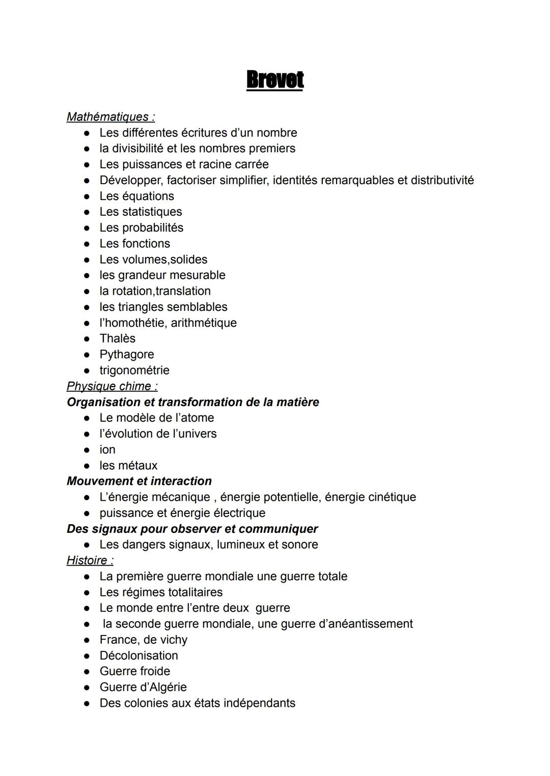 Brovot
Mathématiques :
• Les différentes écritures d'un nombre
⚫ la divisibilité et les nombres premiers
·
Les puissances et racine carrée
•