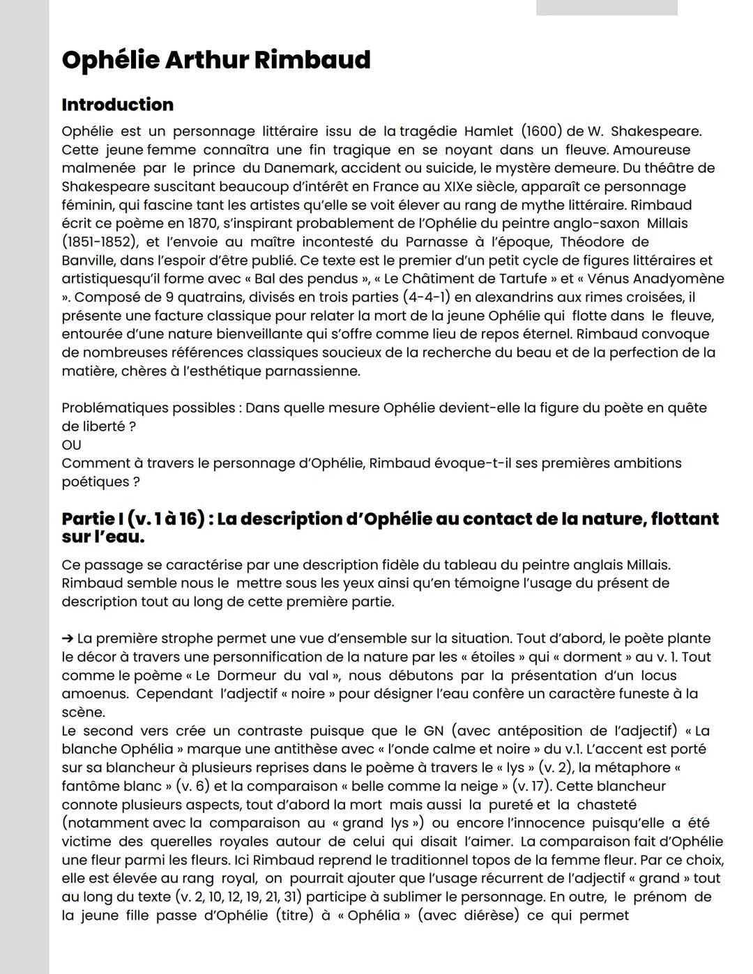 Ophélie Arthur Rimbaud
Introduction
Ophélie est un personnage littéraire issu de la tragédie Hamlet (1600) de W. Shakespeare.
Cette jeune fe