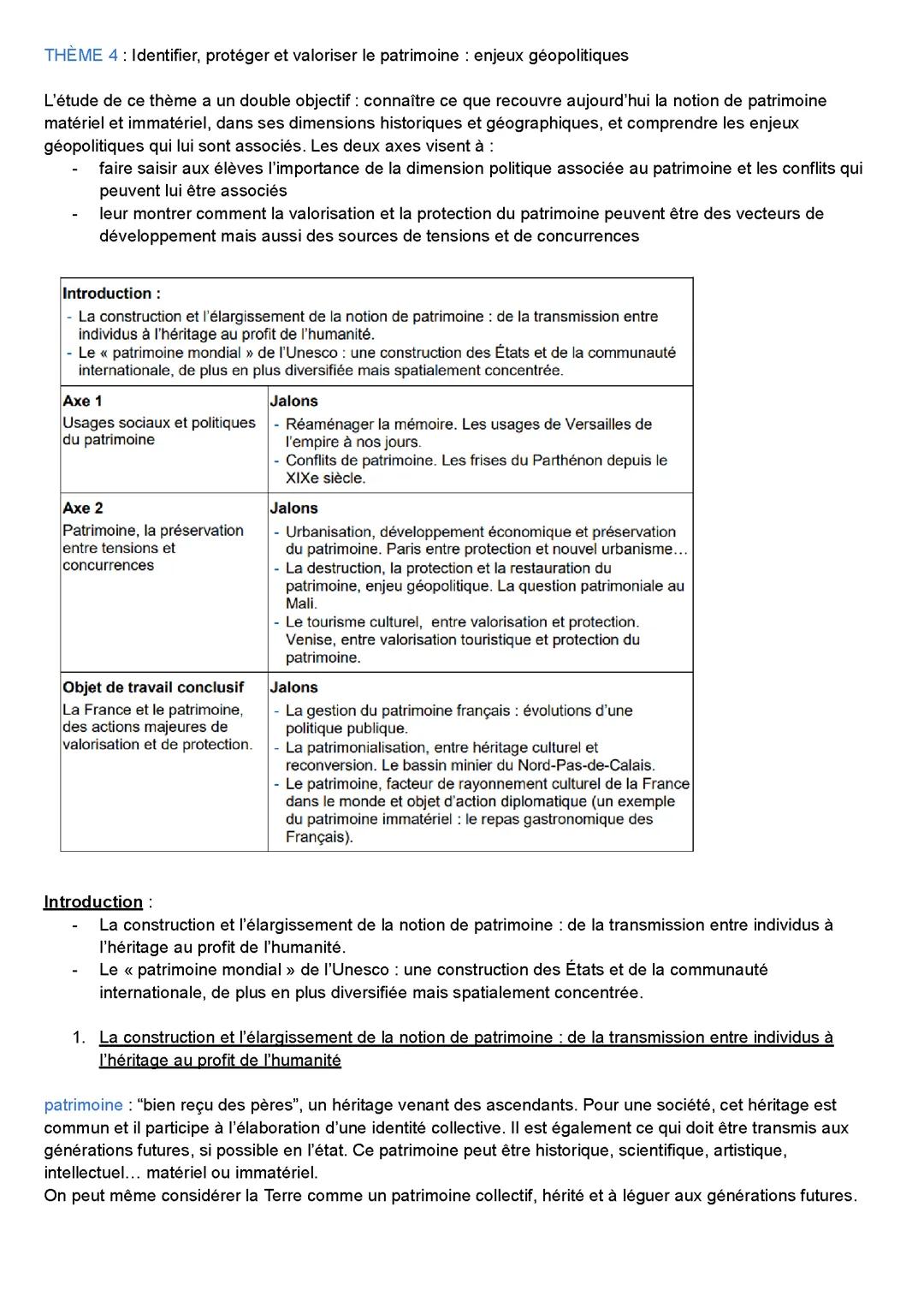 Thème 4 : Le patrimoine