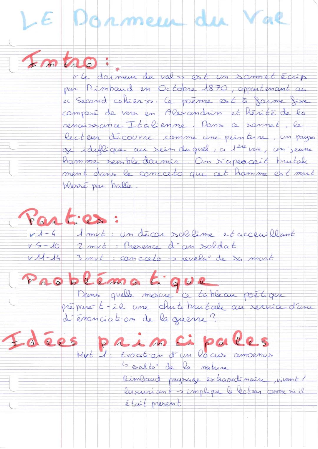 Fiche oral, 4 analyses linéaires sur la Poésie: Les cahiers de Douai, Rimbaud