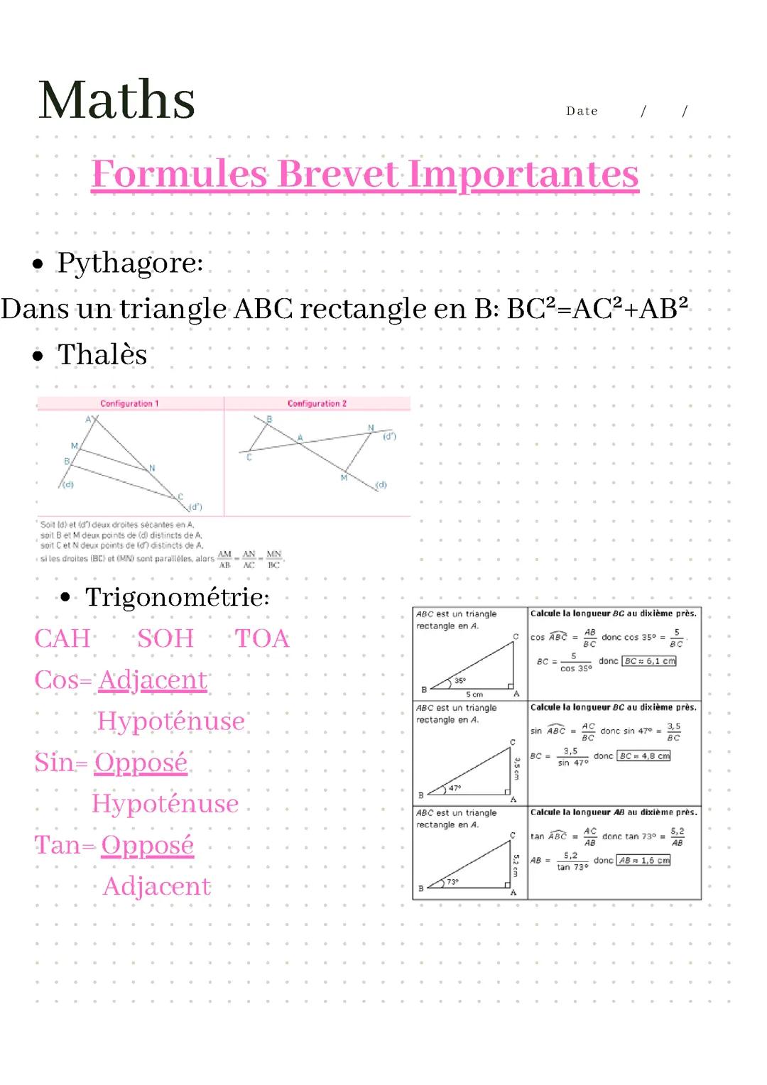 Formules Maths Brevet