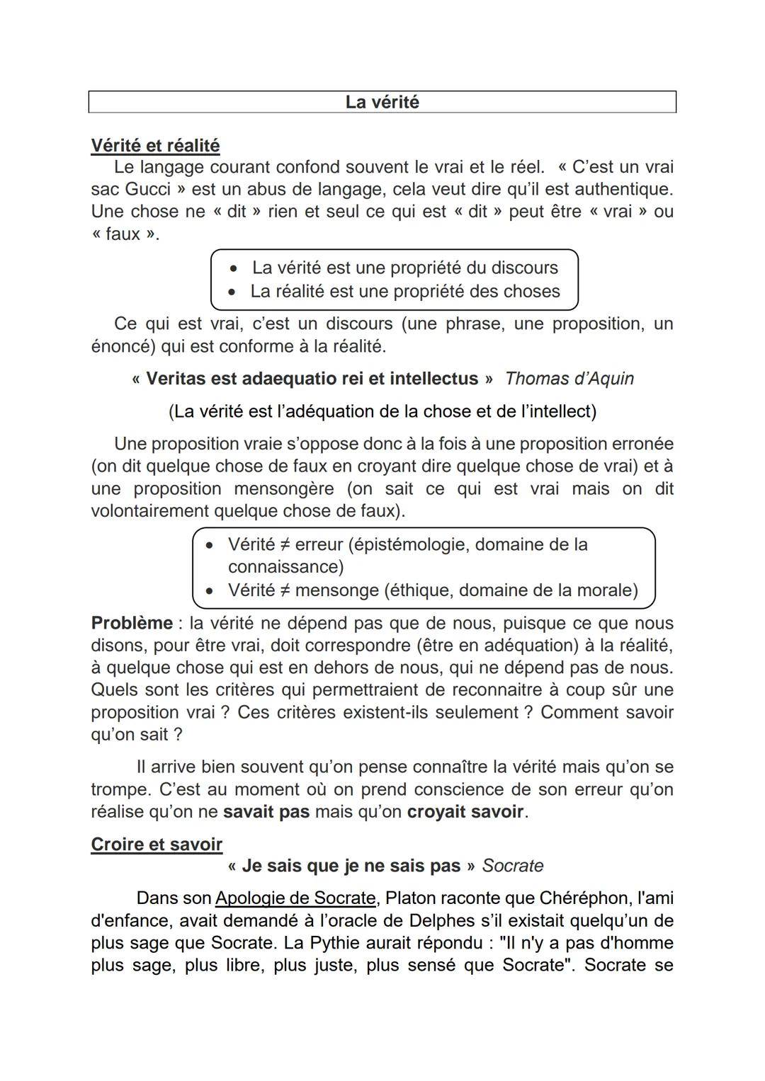 # La vérité
Vérité et réalité
Le langage courant confond souvent le vrai et le réel. « C'est un vrai
sac Gucci >> est un abus de langage,