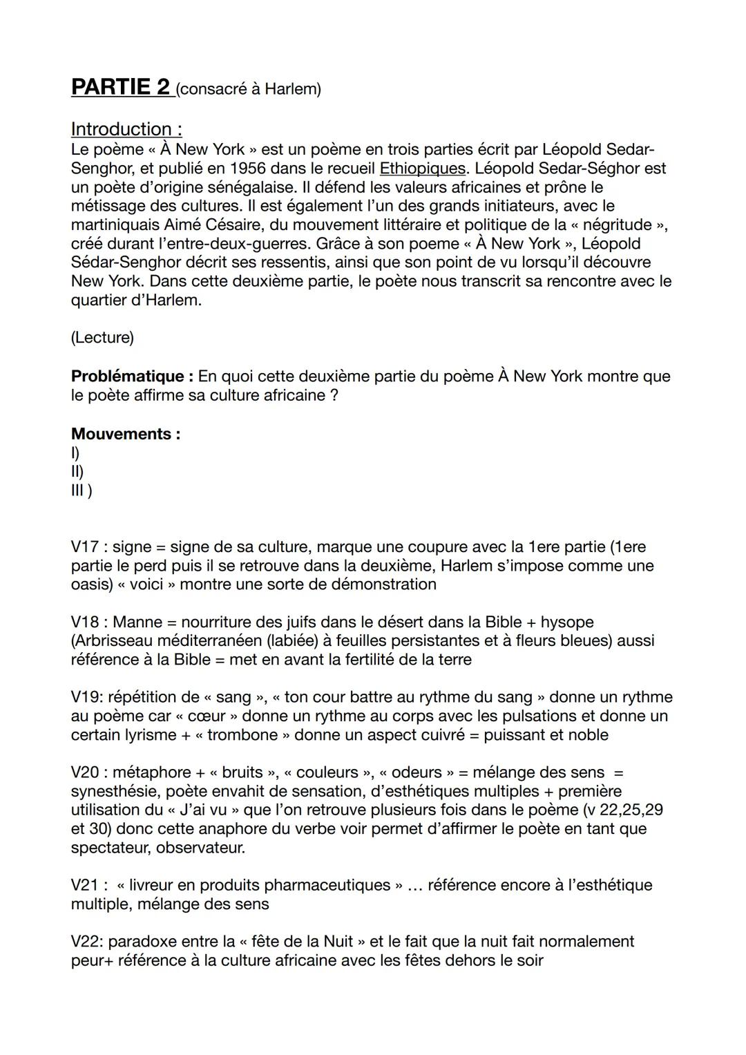 # BAC 4 - A New York de Léopold Sedar-Senghor
## PARTIE 1:
### Introduction:
Le poème << À New York >> est un poème en trois parties écrit