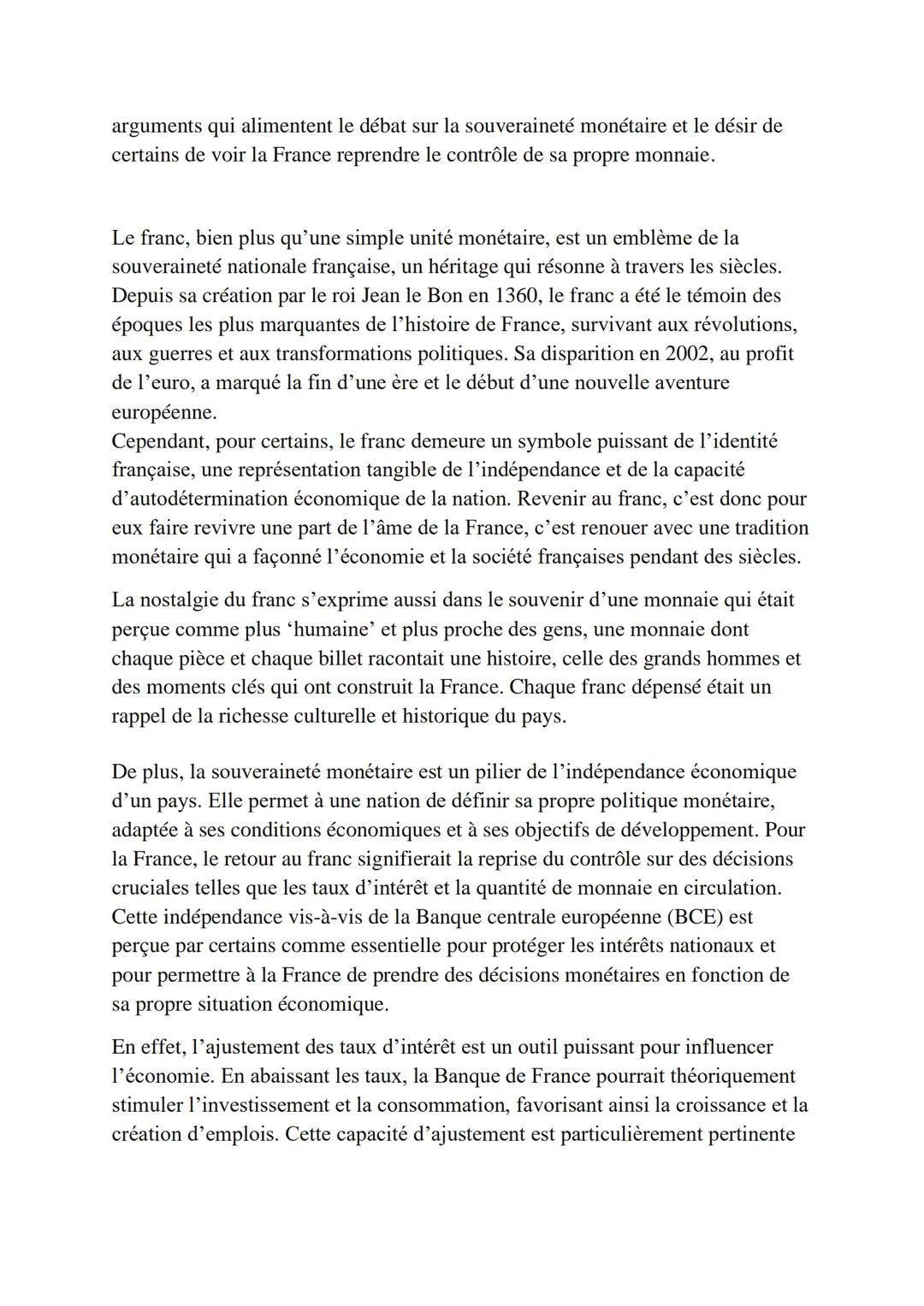 Grand Oral SES
Problématique : Devrions-nous revenir au franc ?
Introduction:
J'ai choisi de discuter du retour au franc comme sujet de mon