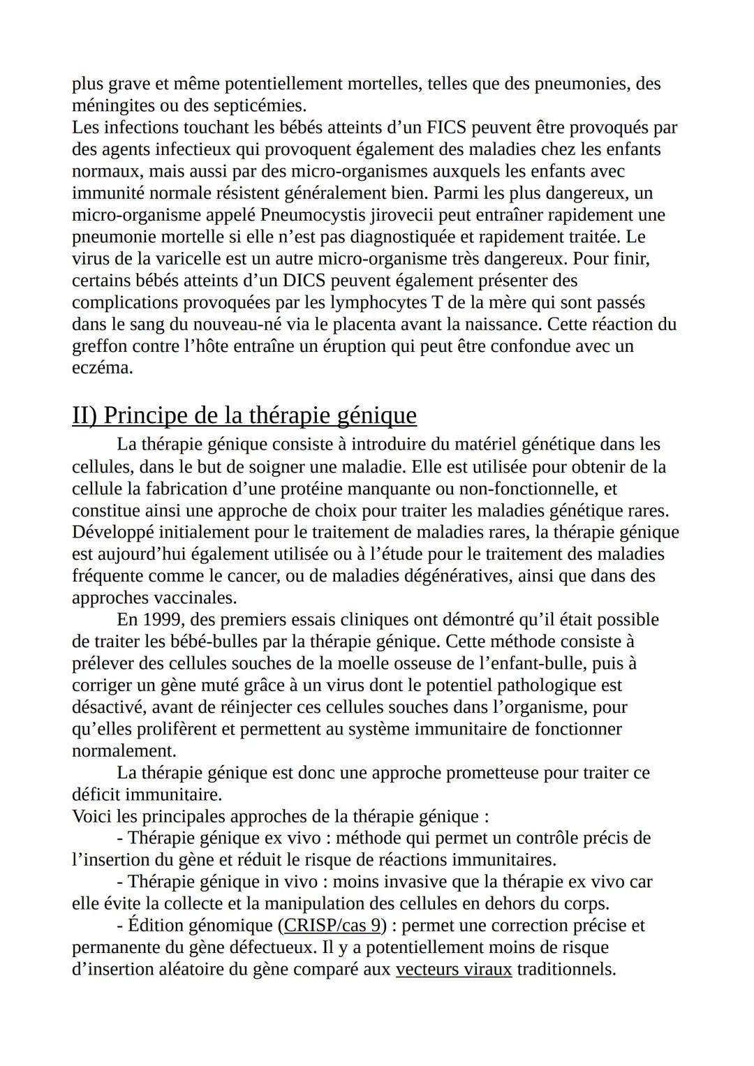 # COMMENT LA THÉRAPIE GÉNIQUE A-T-ELLE
# PERMIS DE SOIGNER DES « ENFANTS-BULLES » ?
Introduction :
Bonjour, alors aujourd'hui je vais vous